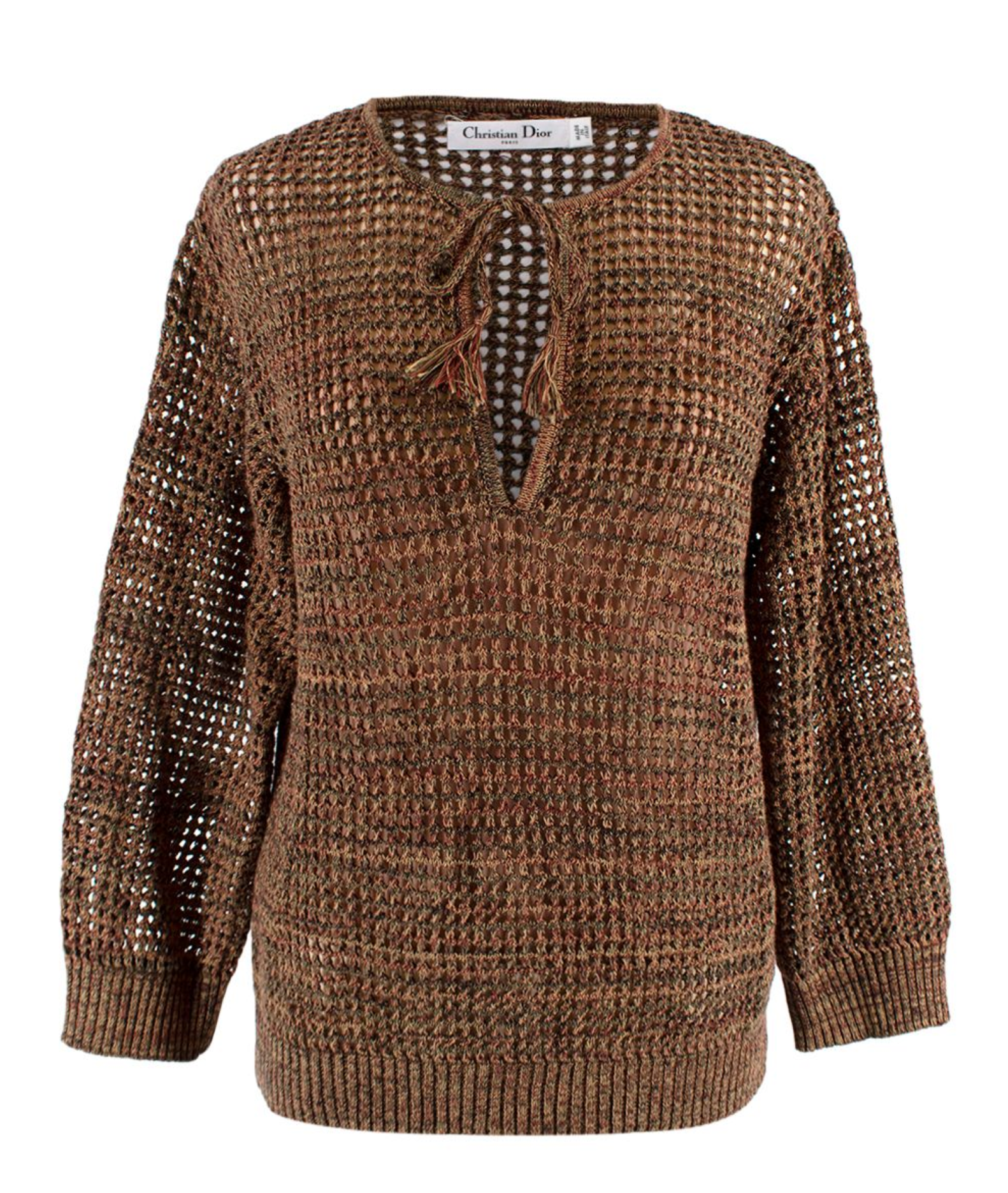 Dior Brown Open Knit Key-hole Neck Jumper