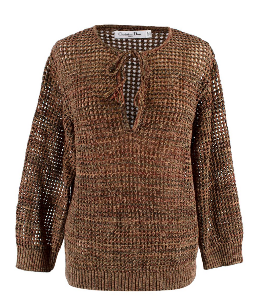 Dior Brown Open Knit Key-hole Neck Jumper
