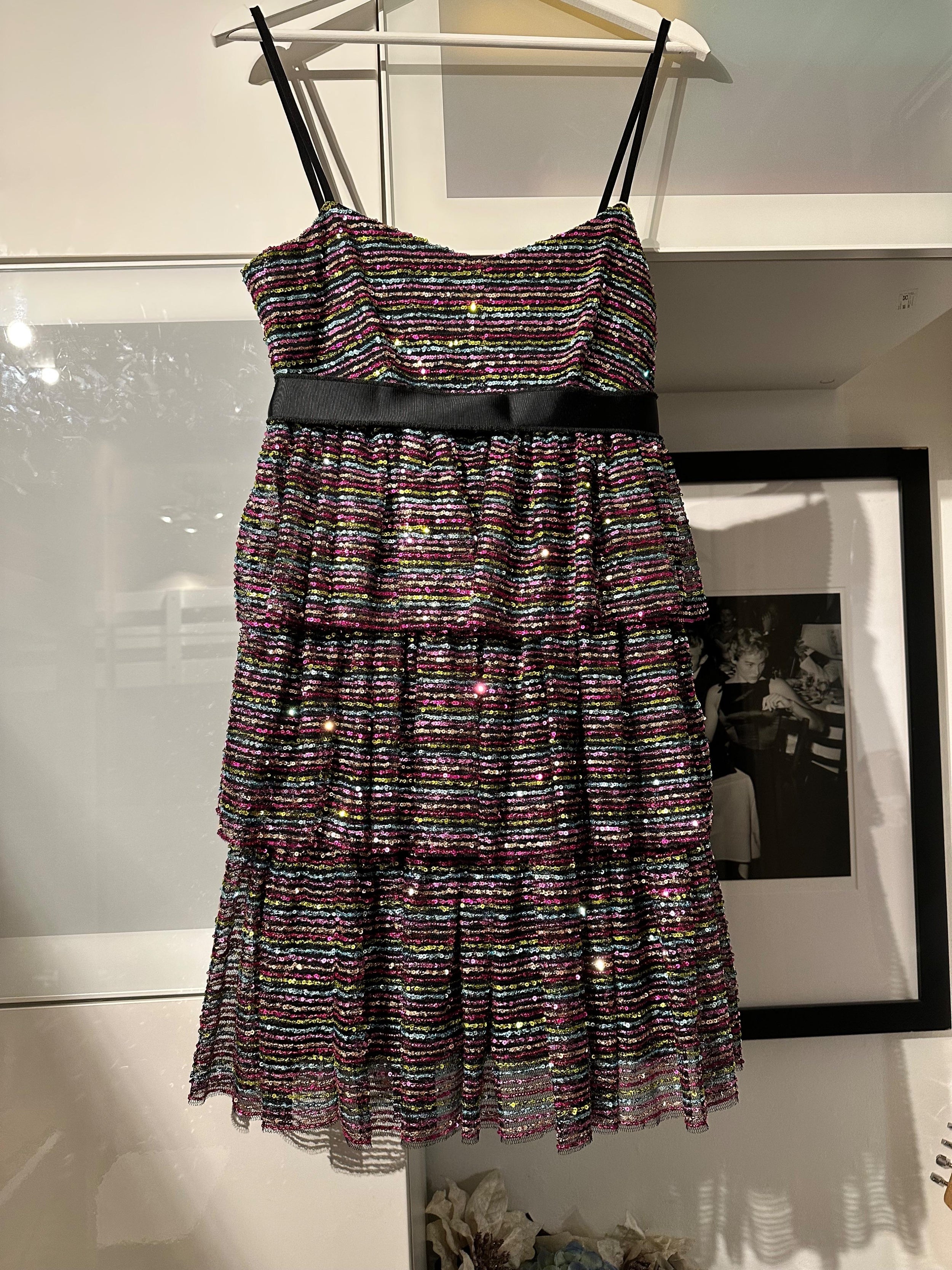 Red Valentino Multicoloured Sequin Tiered Mini Dress