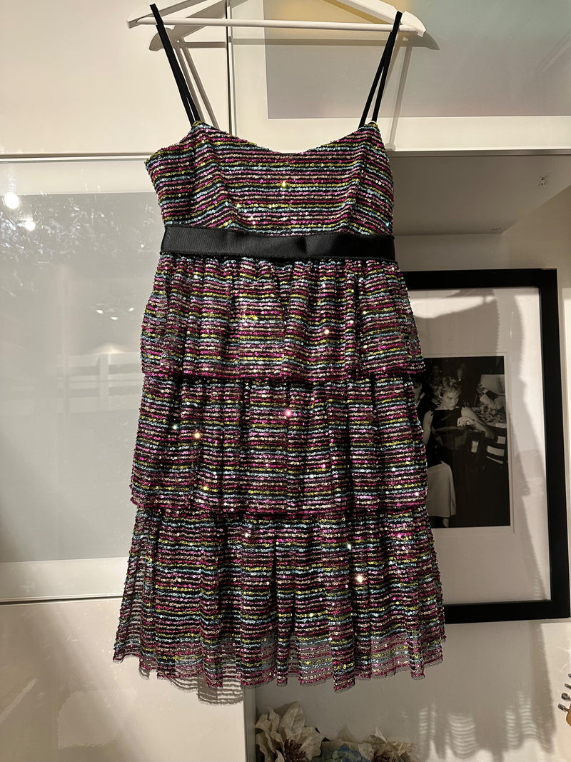Red Valentino Multicoloured Sequin Tiered Mini Dress