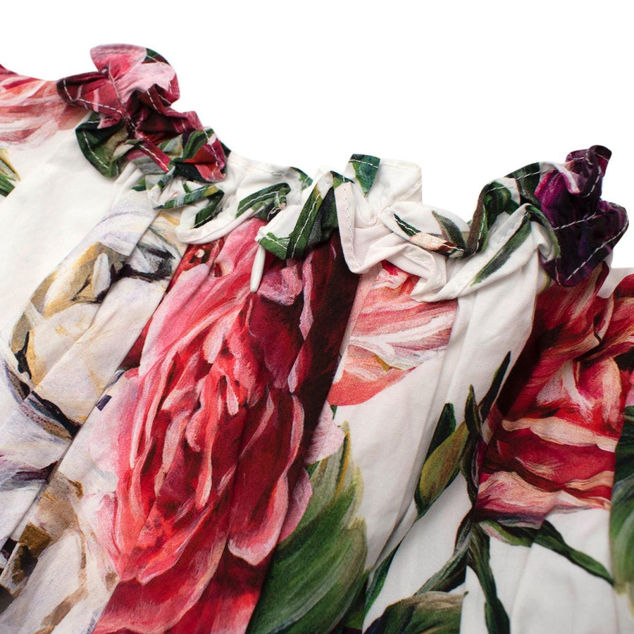 White Rose Print Cotton Dress & Bloomers
