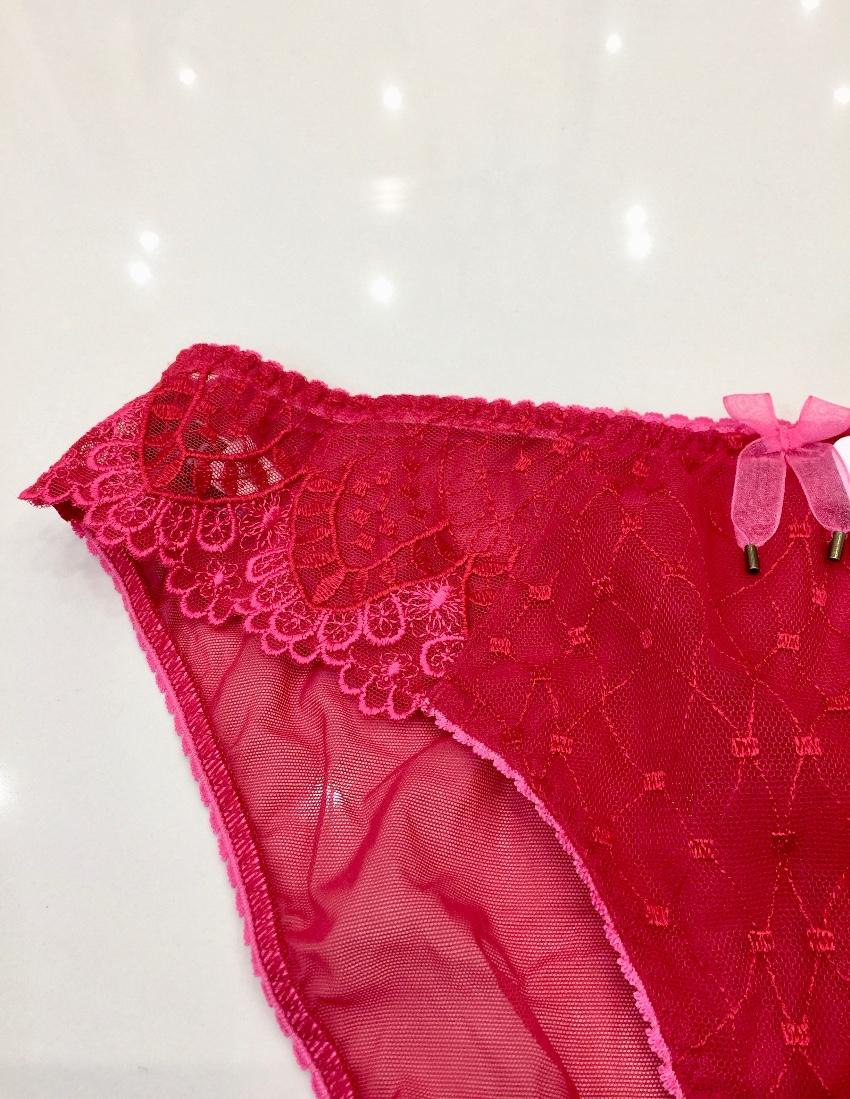 Aubade Paris Embroidered Rose Red & Fuchsia Pink Bra & Brief Set