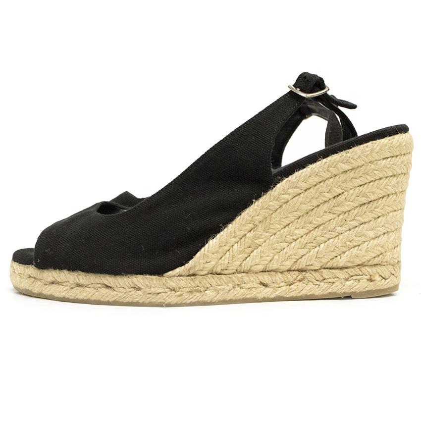 Castaner Black Peep Toe Wedges