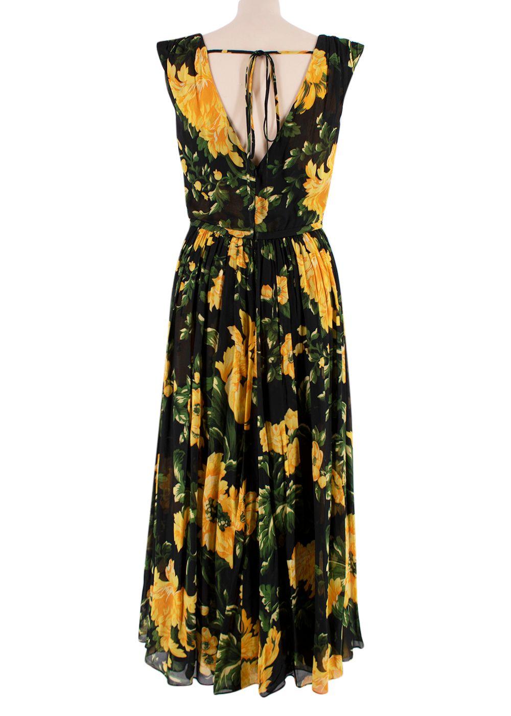 Carolina Herrera Black & Yellow Floral Midi Dress