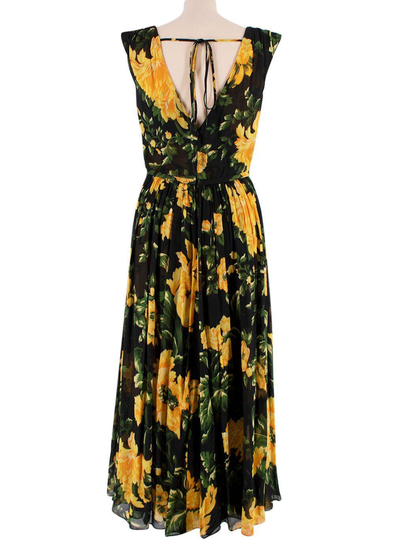 Carolina Herrera Black & Yellow Floral Midi Dress