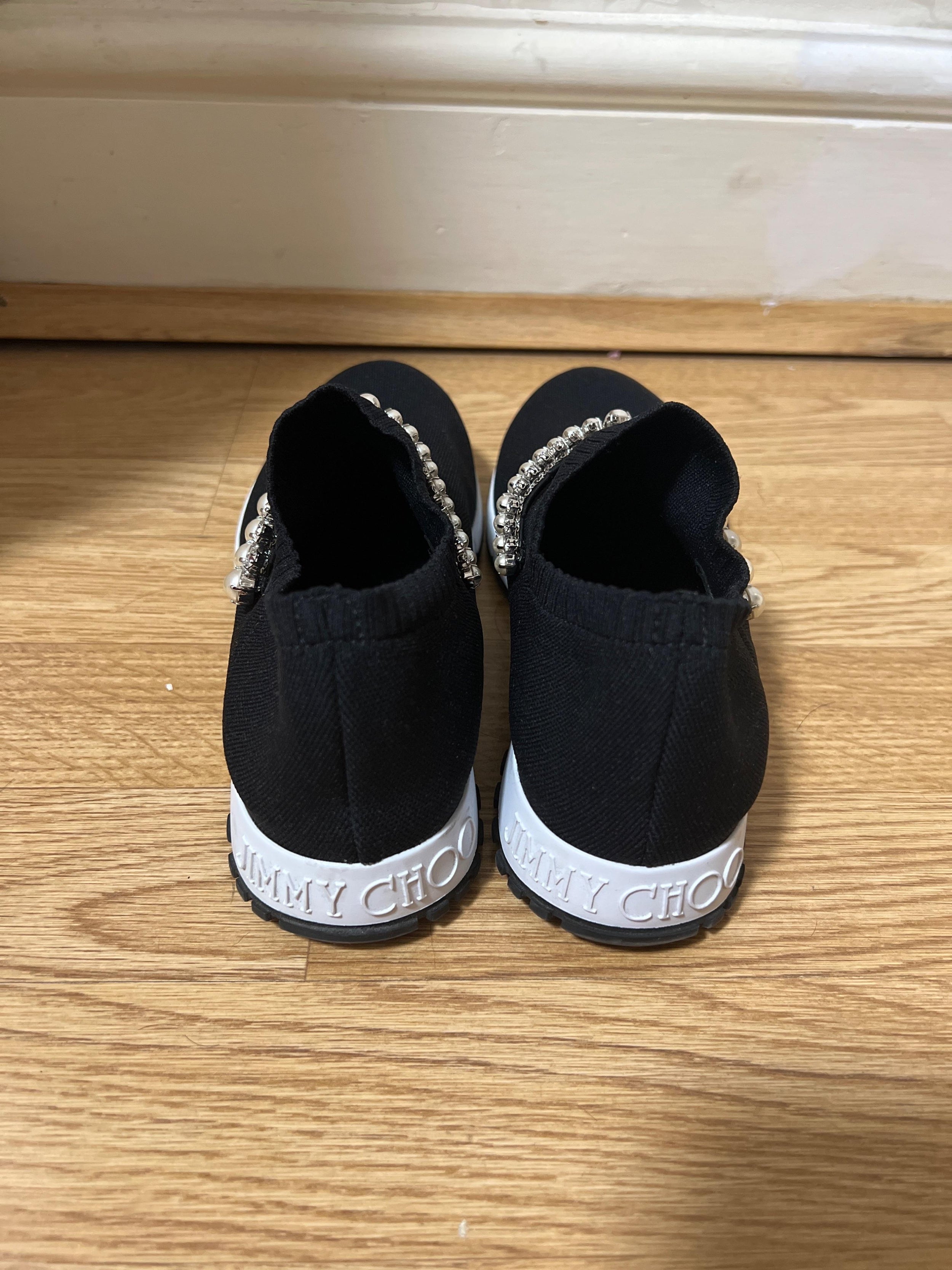 Verona Black Knit Trainers with White Pearl and Crystal Detailing
