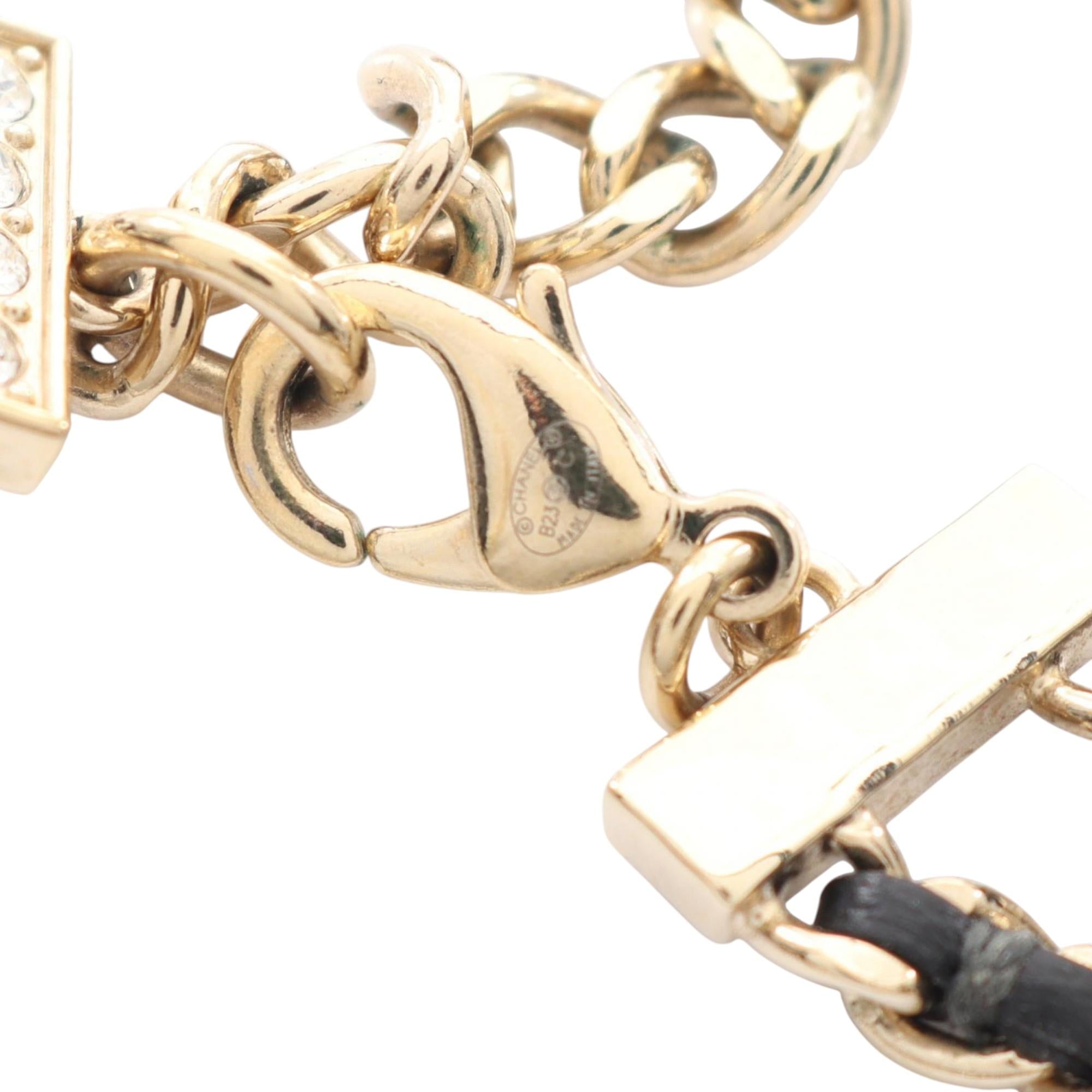 Chanel Gold Plated Leather Woven CC Rhinestone Star Choker Necklace