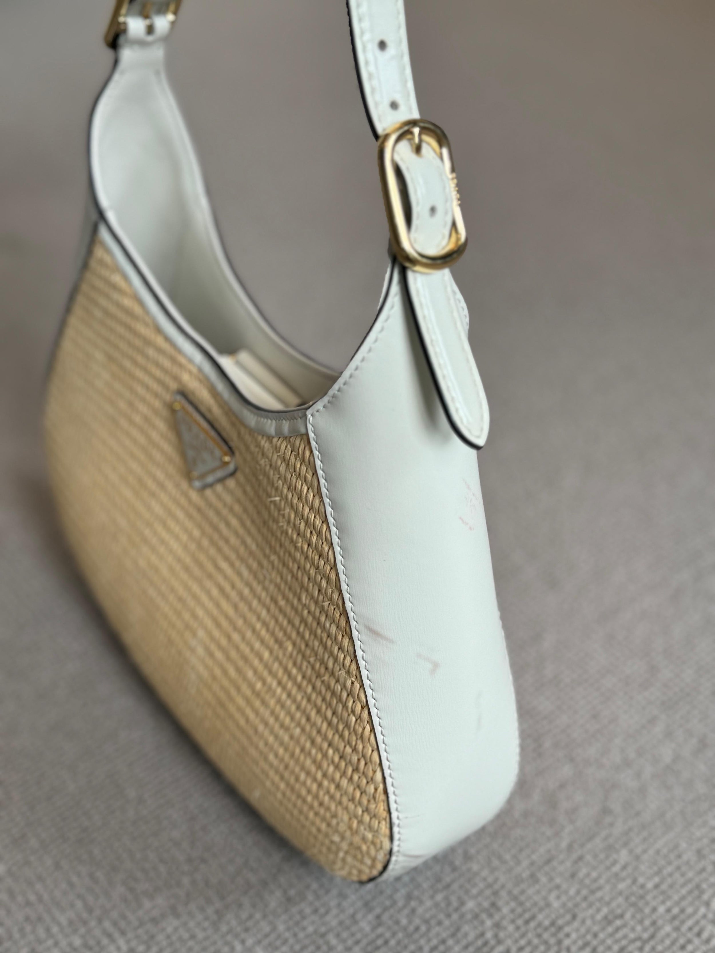 Prada Natural Raffia Cleo Shoulder Bag