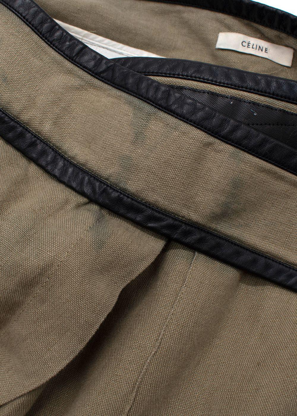 Celine Green Velcro Wide Leg Linen Trousers