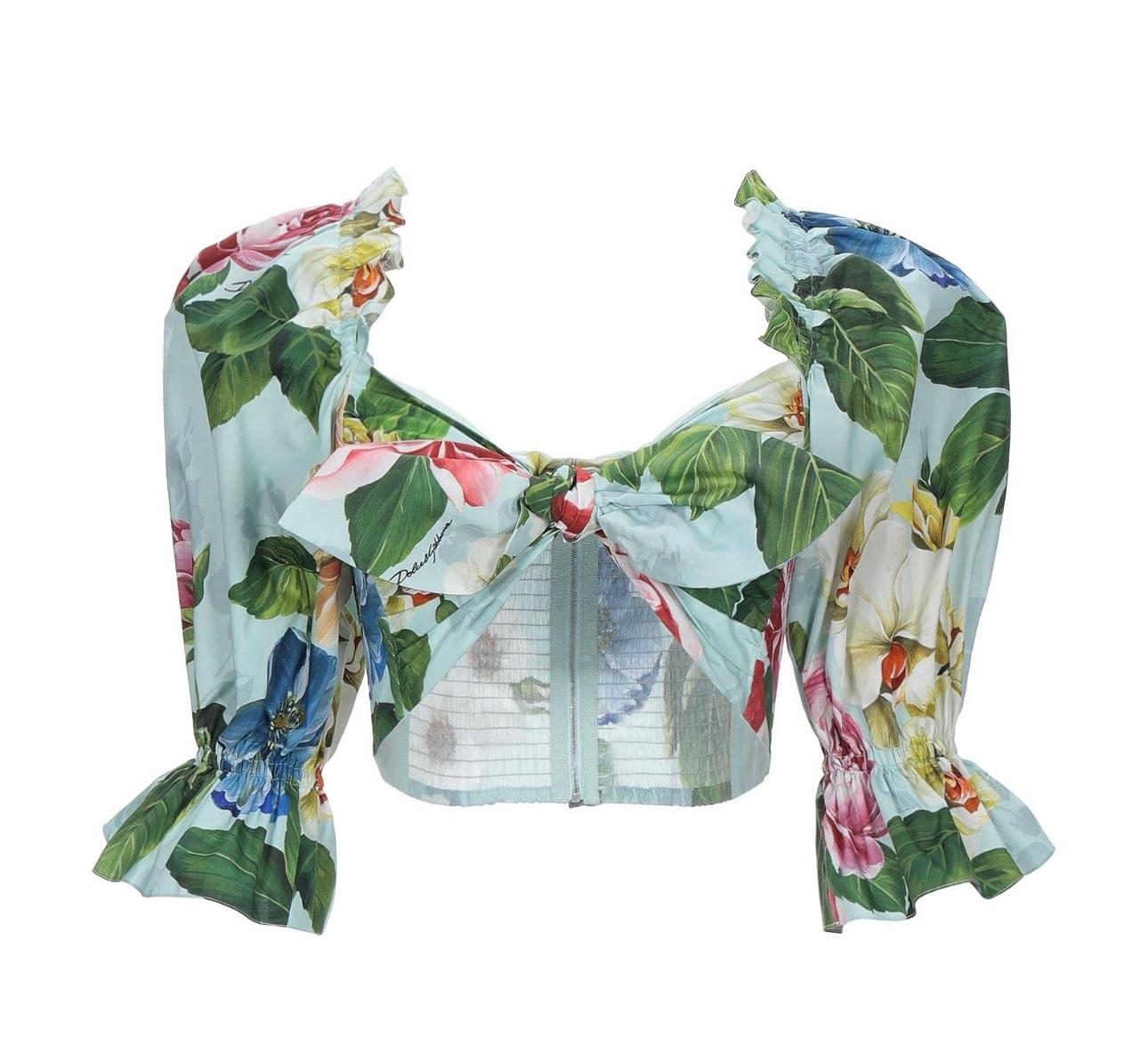 Floral Cropped Puff Sleeve Blouse