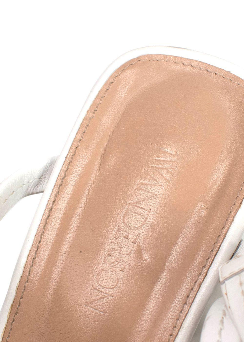 JW Anderson White Crystal Embellished Square Toe Leather Mules