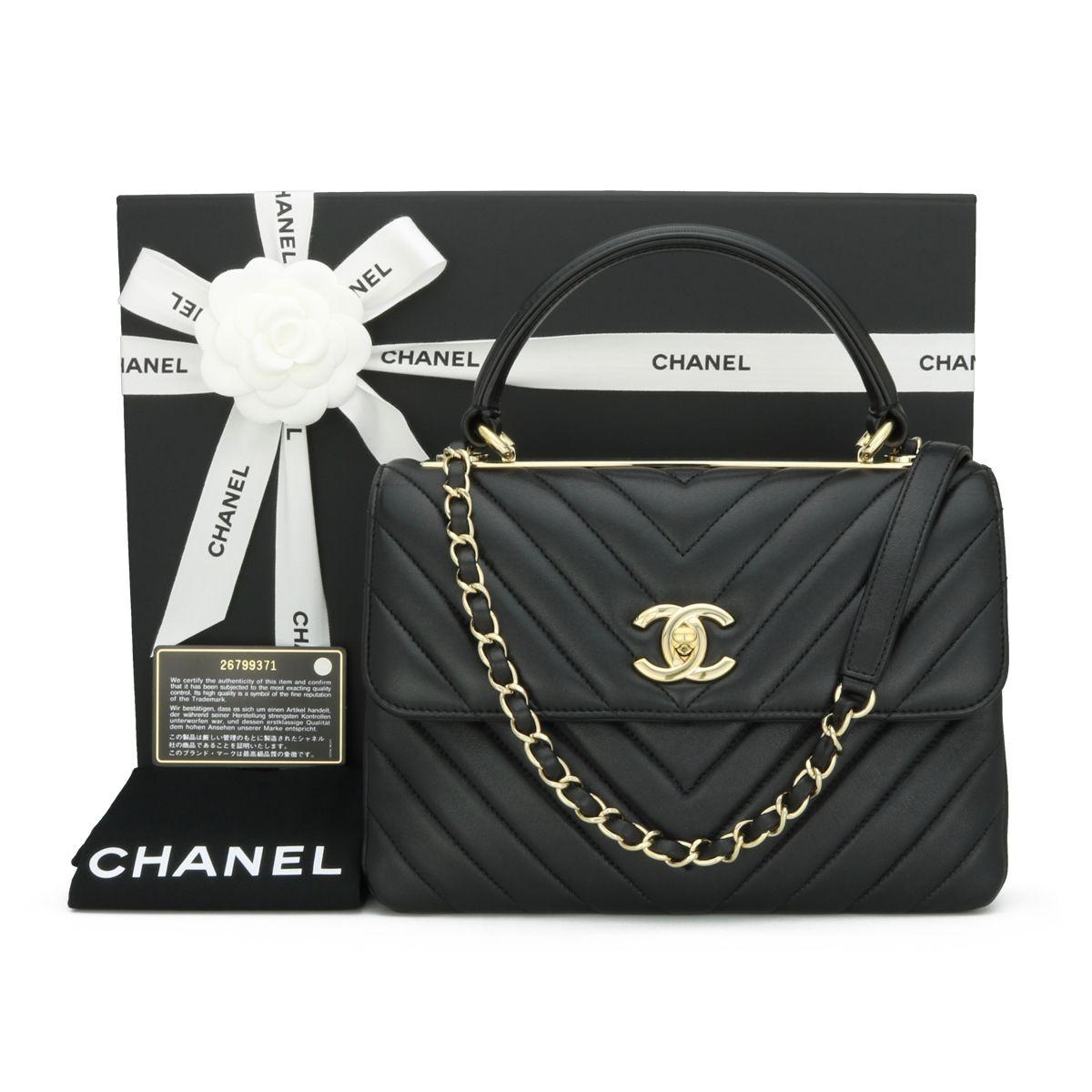Chanel Black Chevron Small Trendy CC Top Handle Bag
