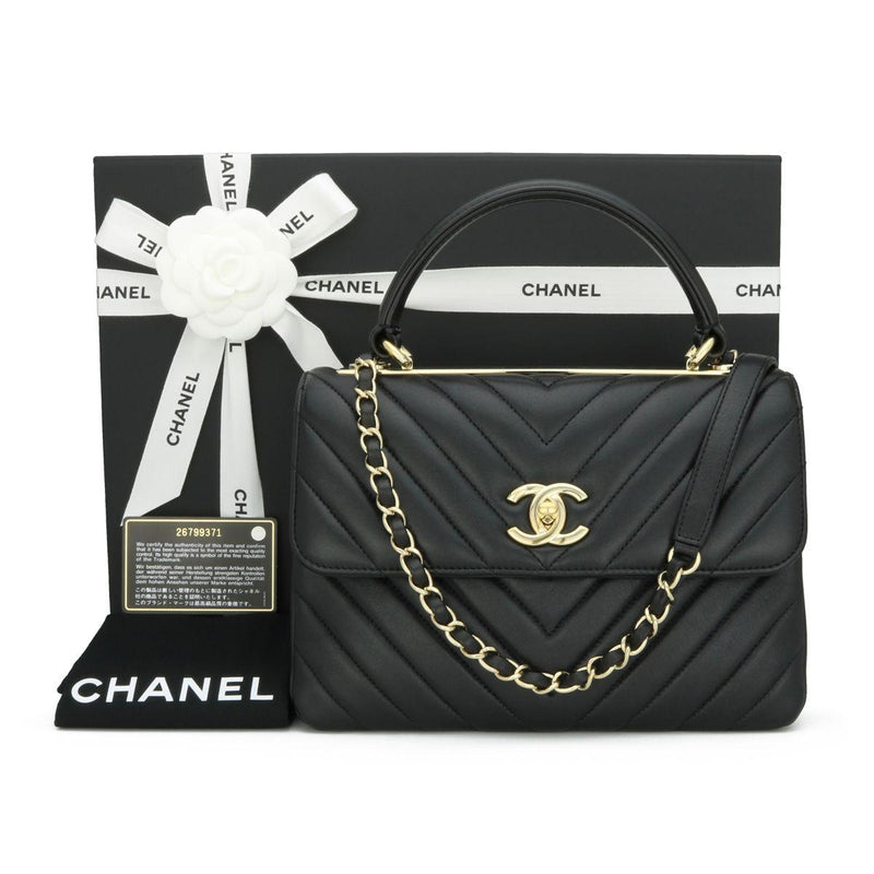 Chanel Black Chevron Small Trendy CC Top Handle Bag