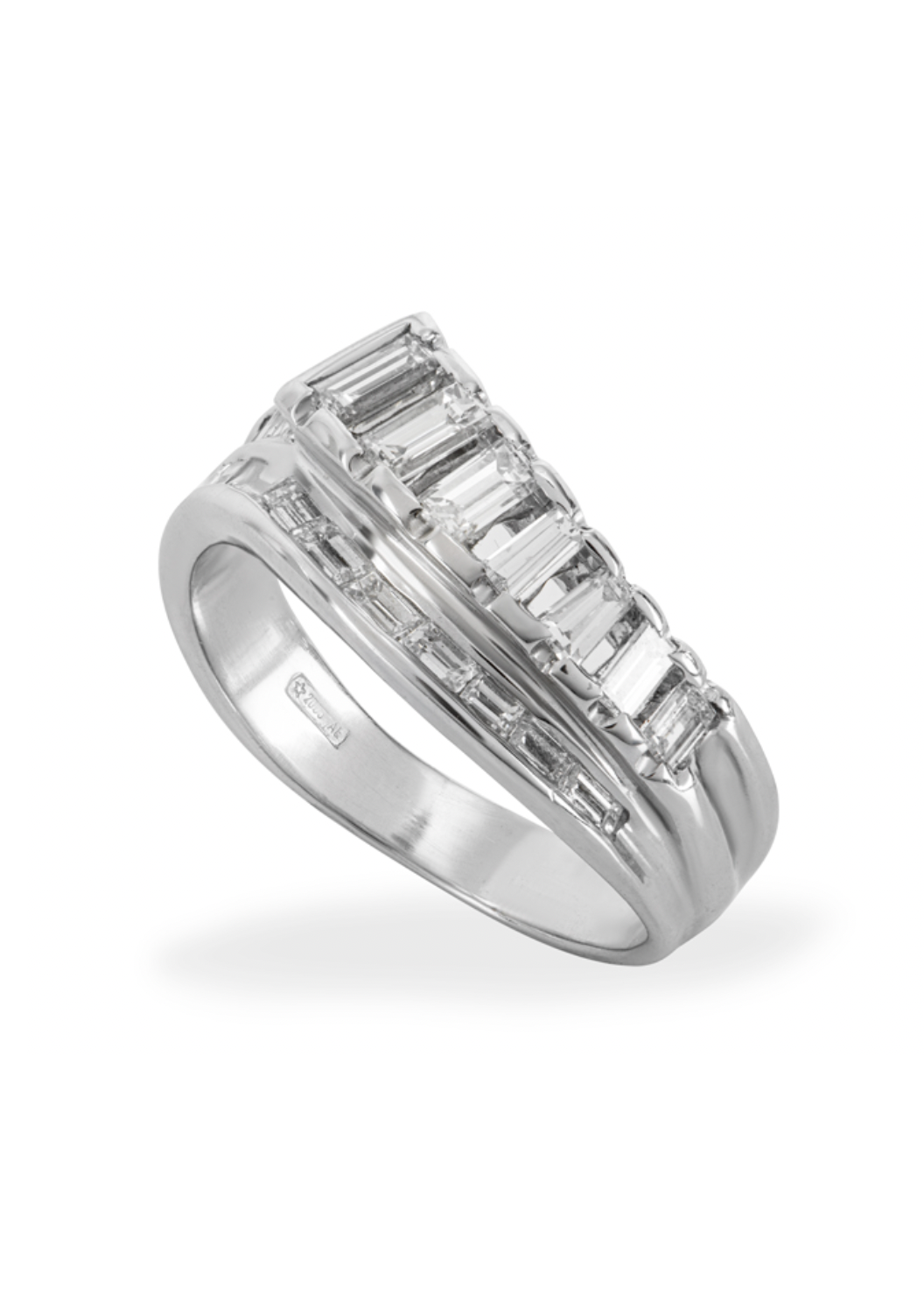 Baguette Cut Double Row 18kt White Gold Ring - Size M½