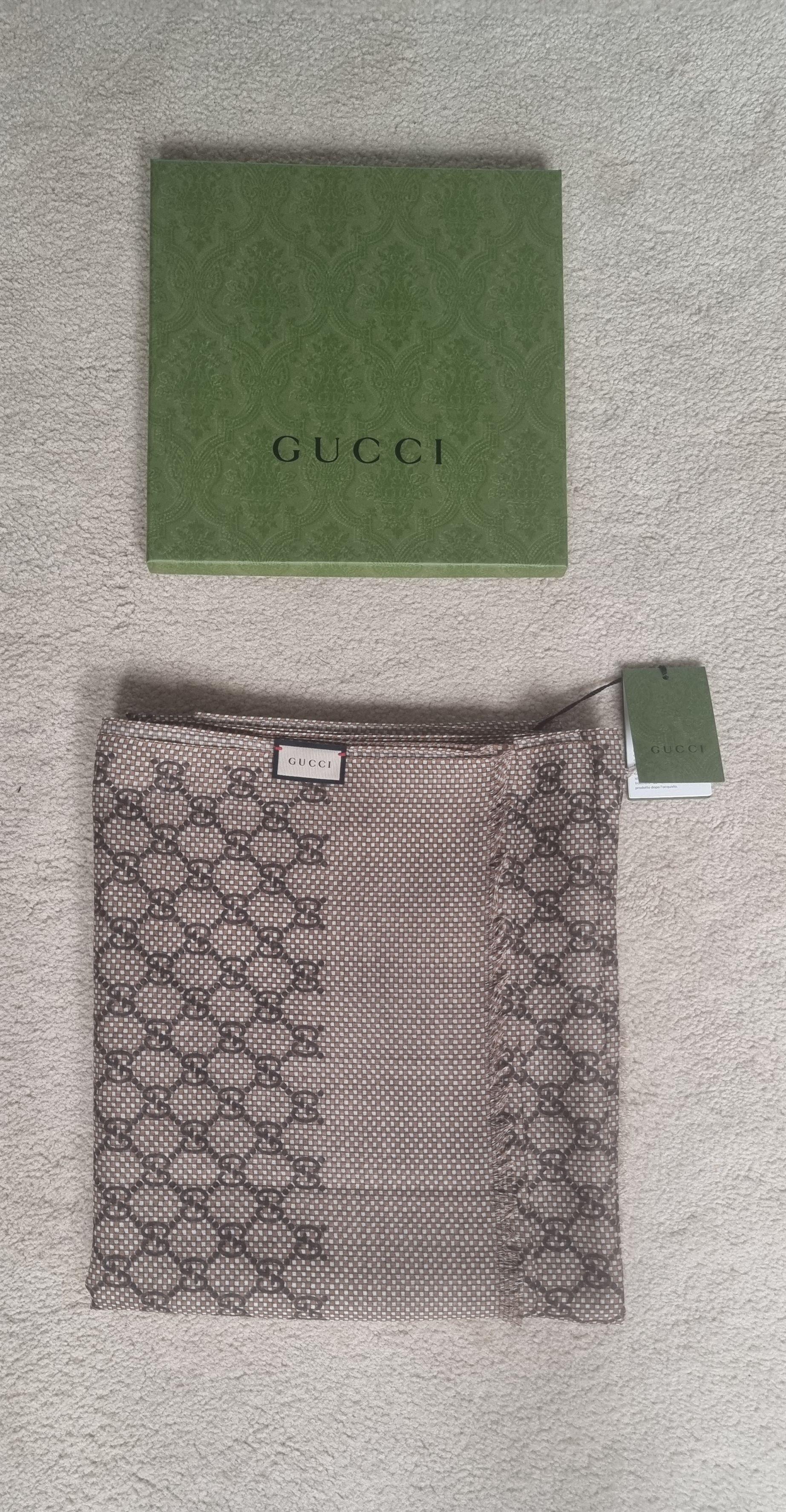 Gucci Brown GG Silk/Wool Scarf/Stole