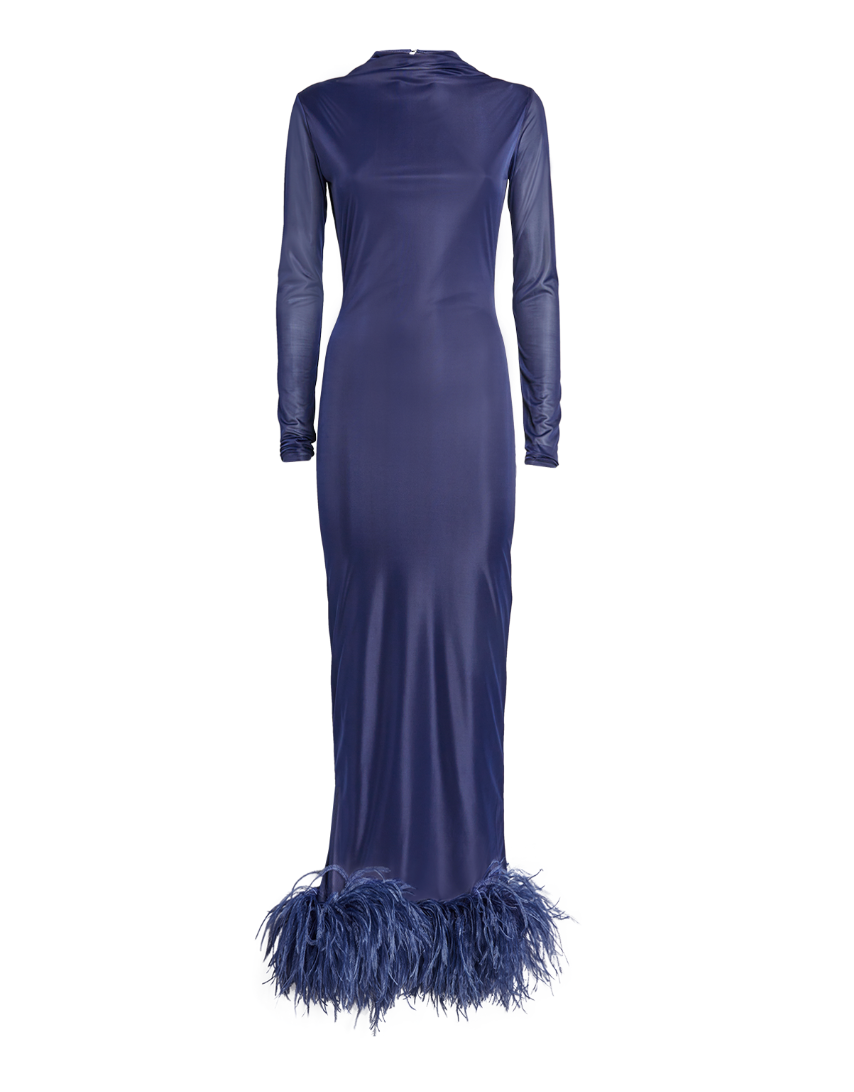 16Arlington Luna Feather-Trim Gown