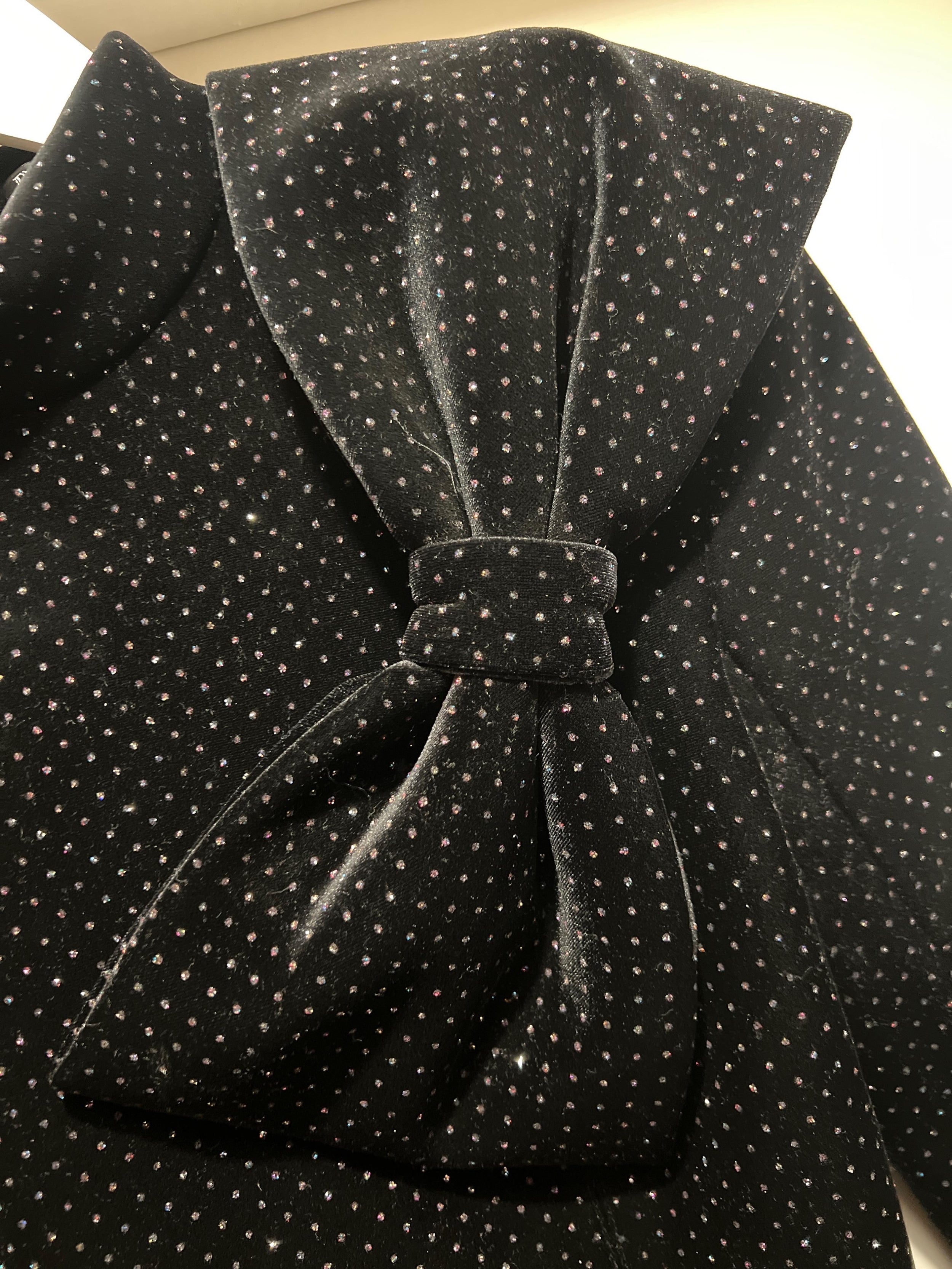 Balmain Black Velvet Embellished Mini Dress with Bow Detail