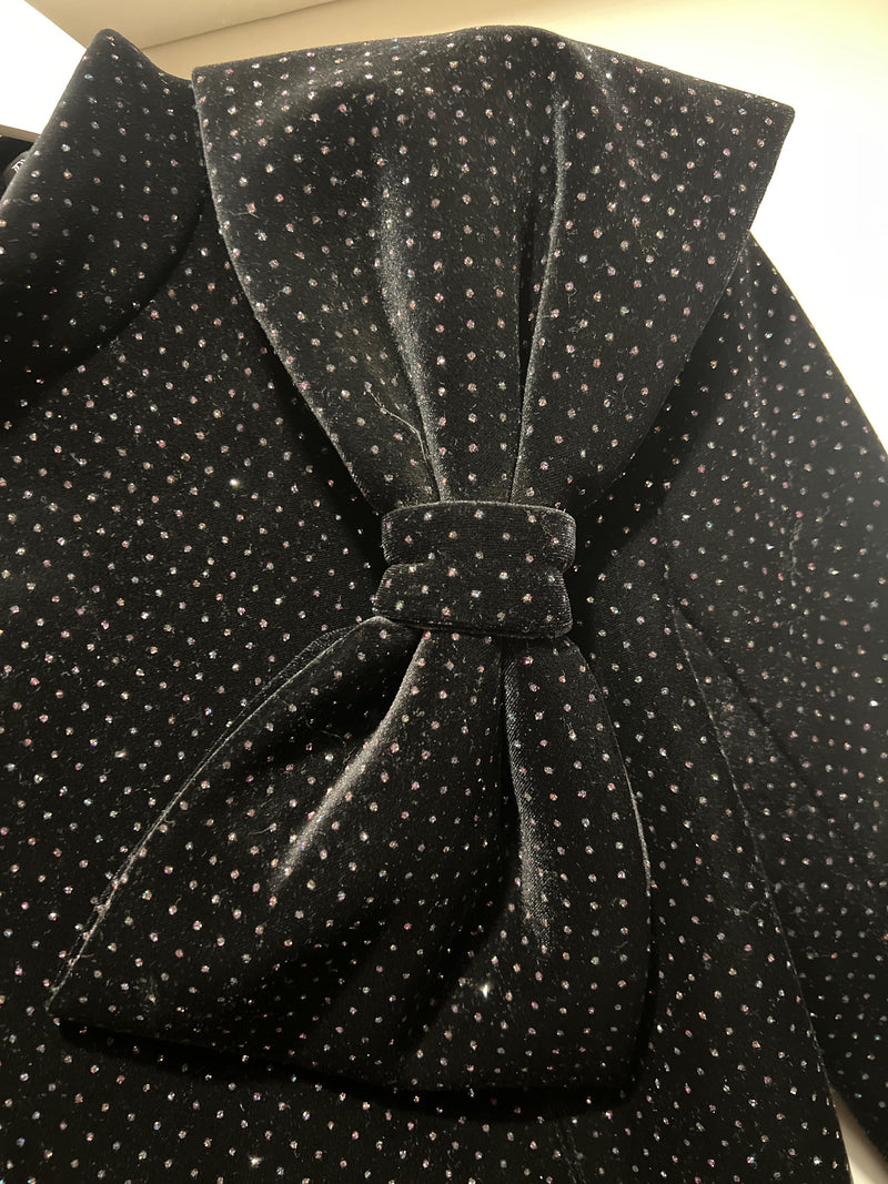 Balmain Black Velvet Embellished Mini Dress with Bow Detail