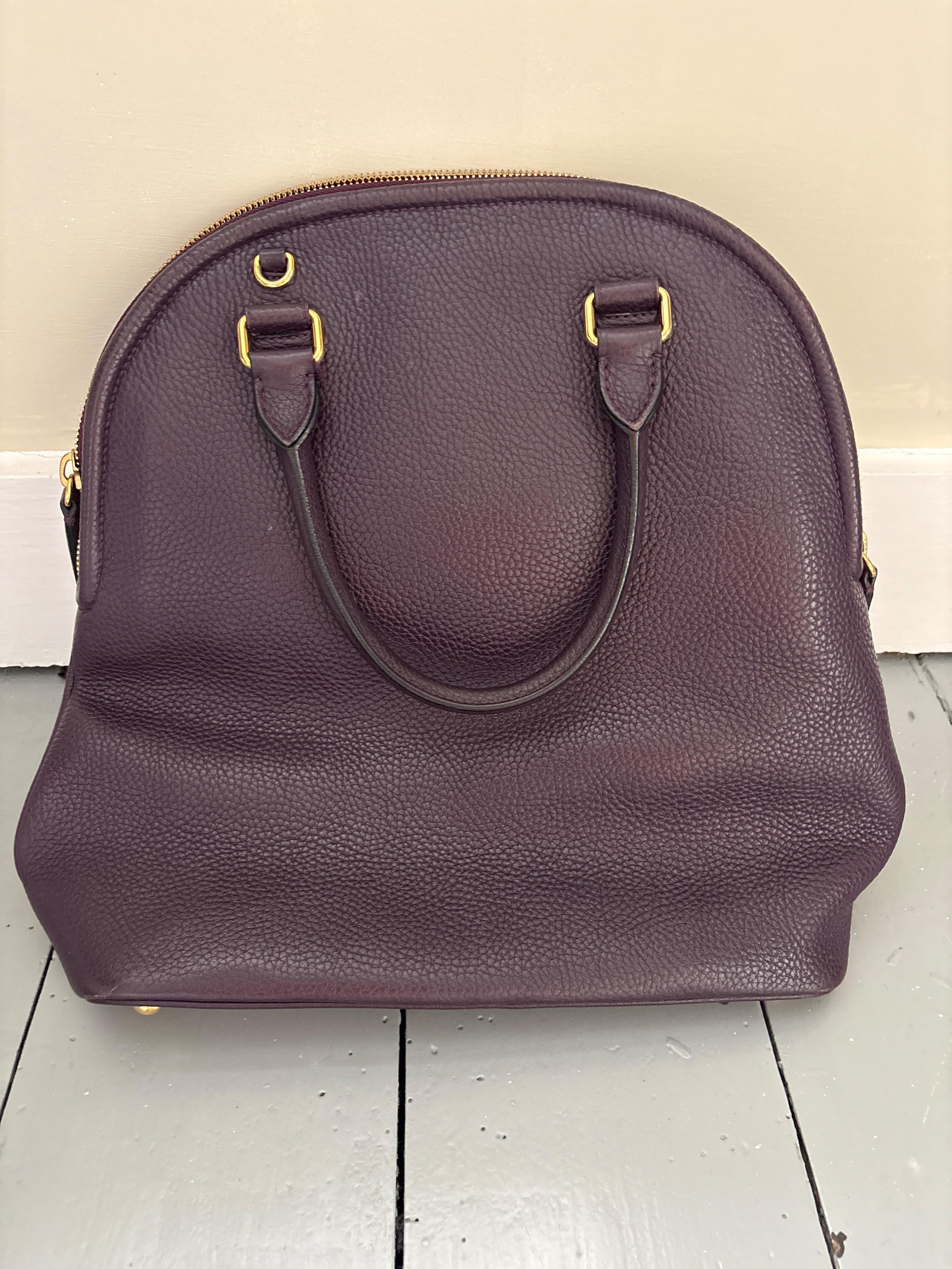 Burberry Deep Purple Leather Tote Bag With Strap