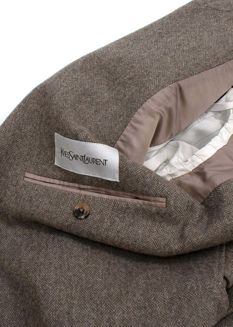 Vintage Stone Herringbone Tweed Single Breasted Blazer