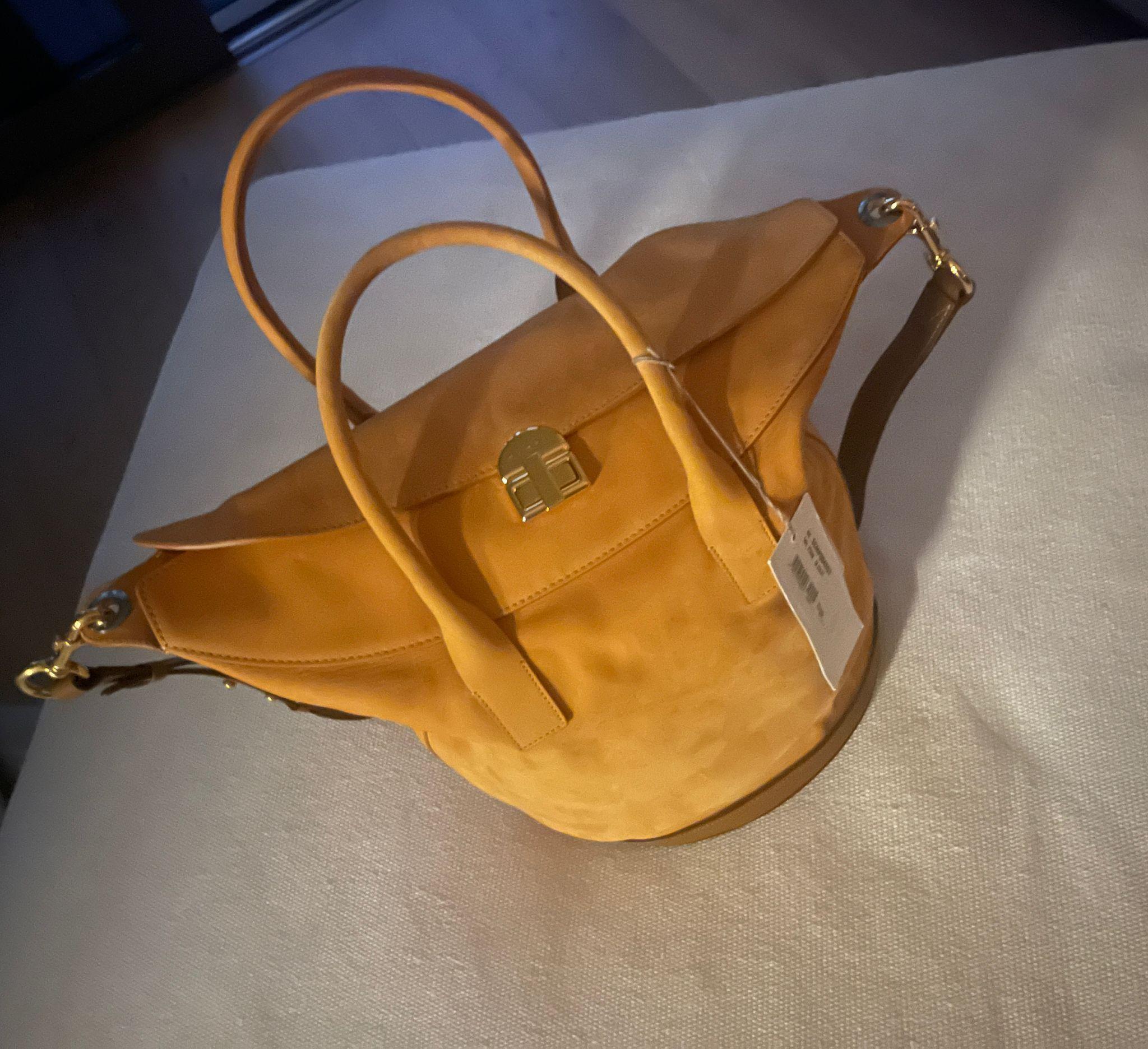 Tan suede bucket bag