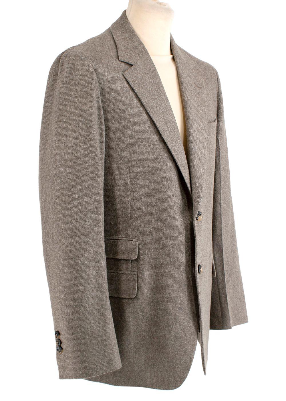Vintage Stone Herringbone Tweed Single Breasted Blazer
