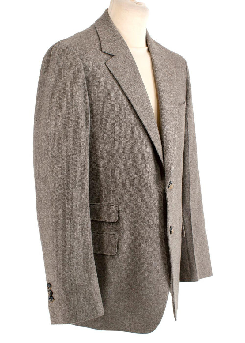 Vintage Stone Herringbone Tweed Single Breasted Blazer