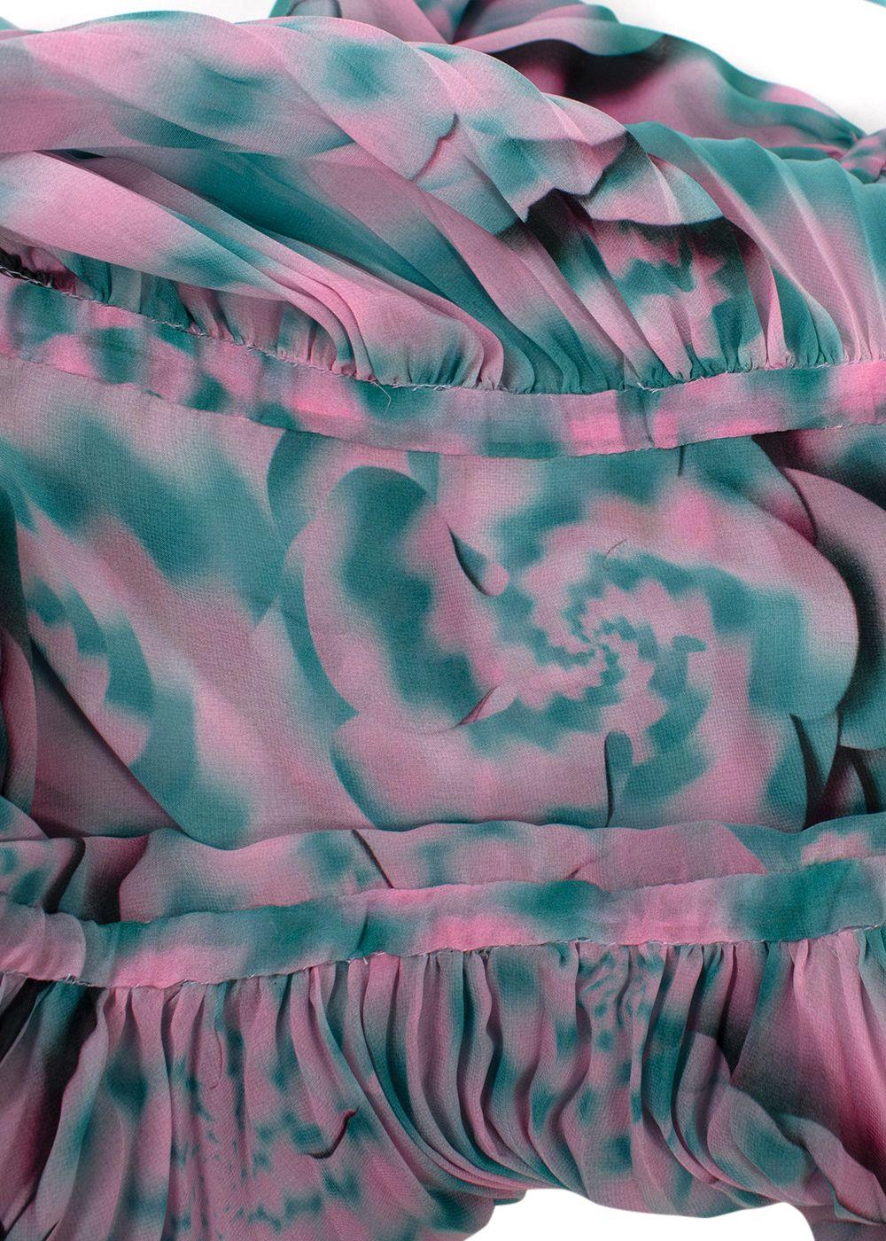 Brandon Maxwell Pink and Teal Pleated Silk  Dress