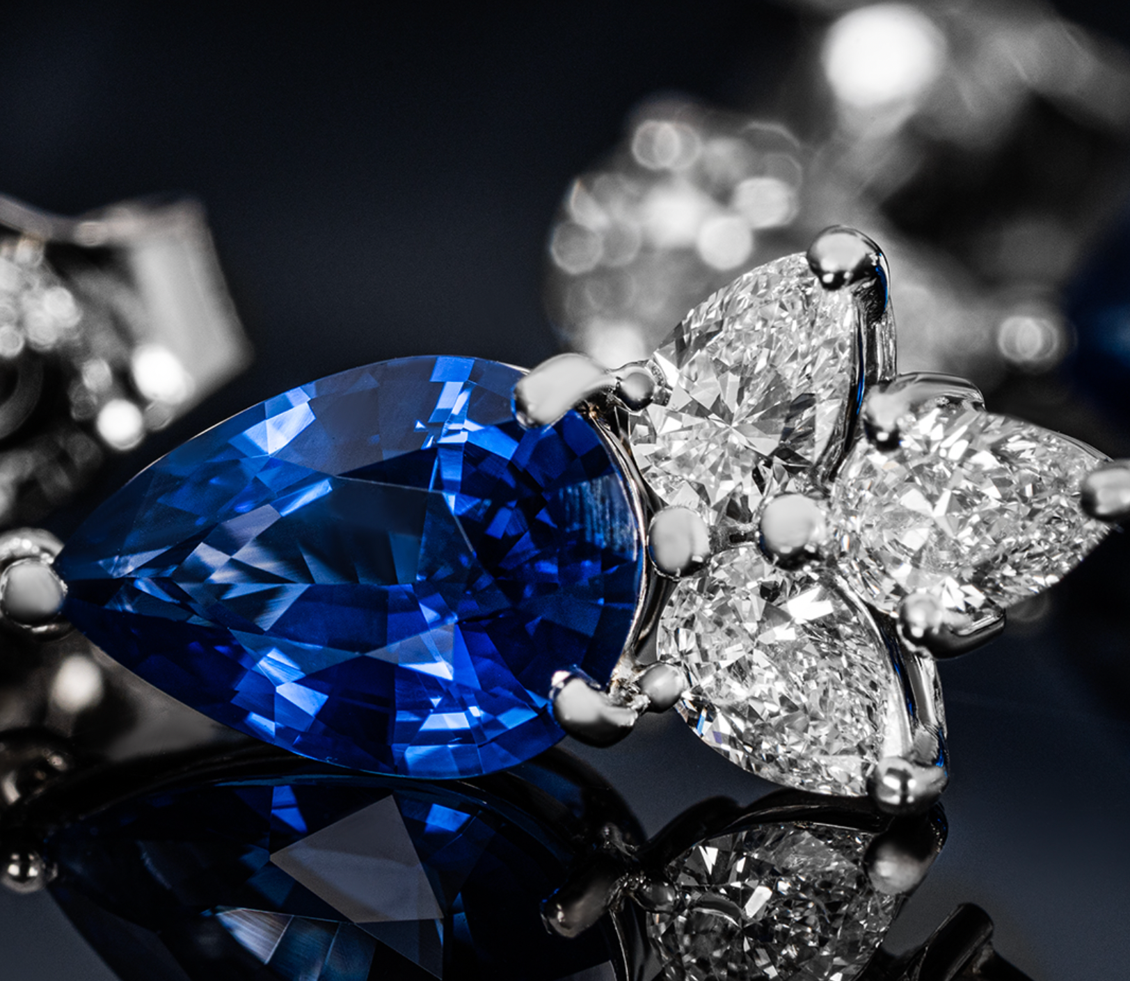 Platinum Set Pear-cut Sapphire & Diamond Drop Earrings