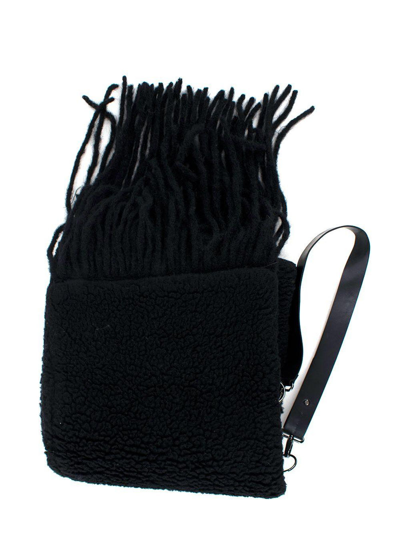 MaxMara Black Fleeced Scarf with Leather Strap