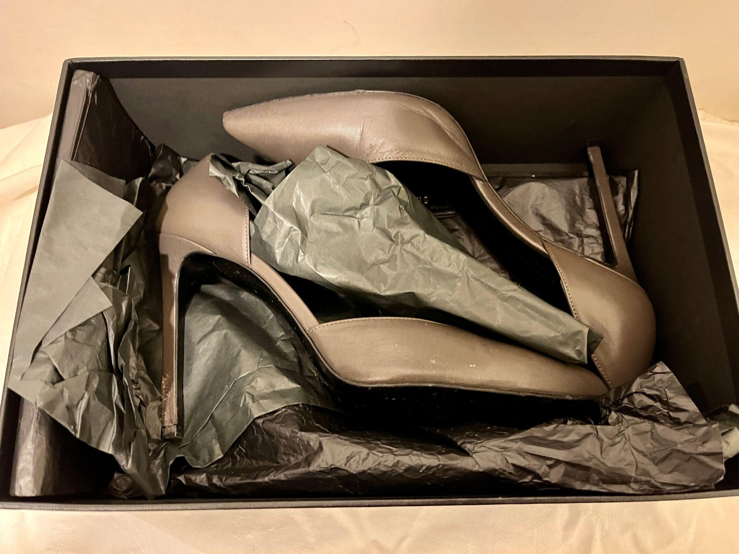 Grey Leather D'Orsay 105 Pumps