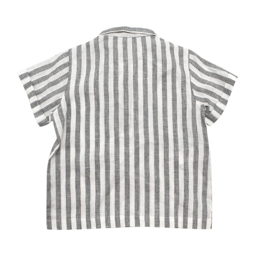 Il Gufo Grey Striped Linen Short Sleeved Shirt