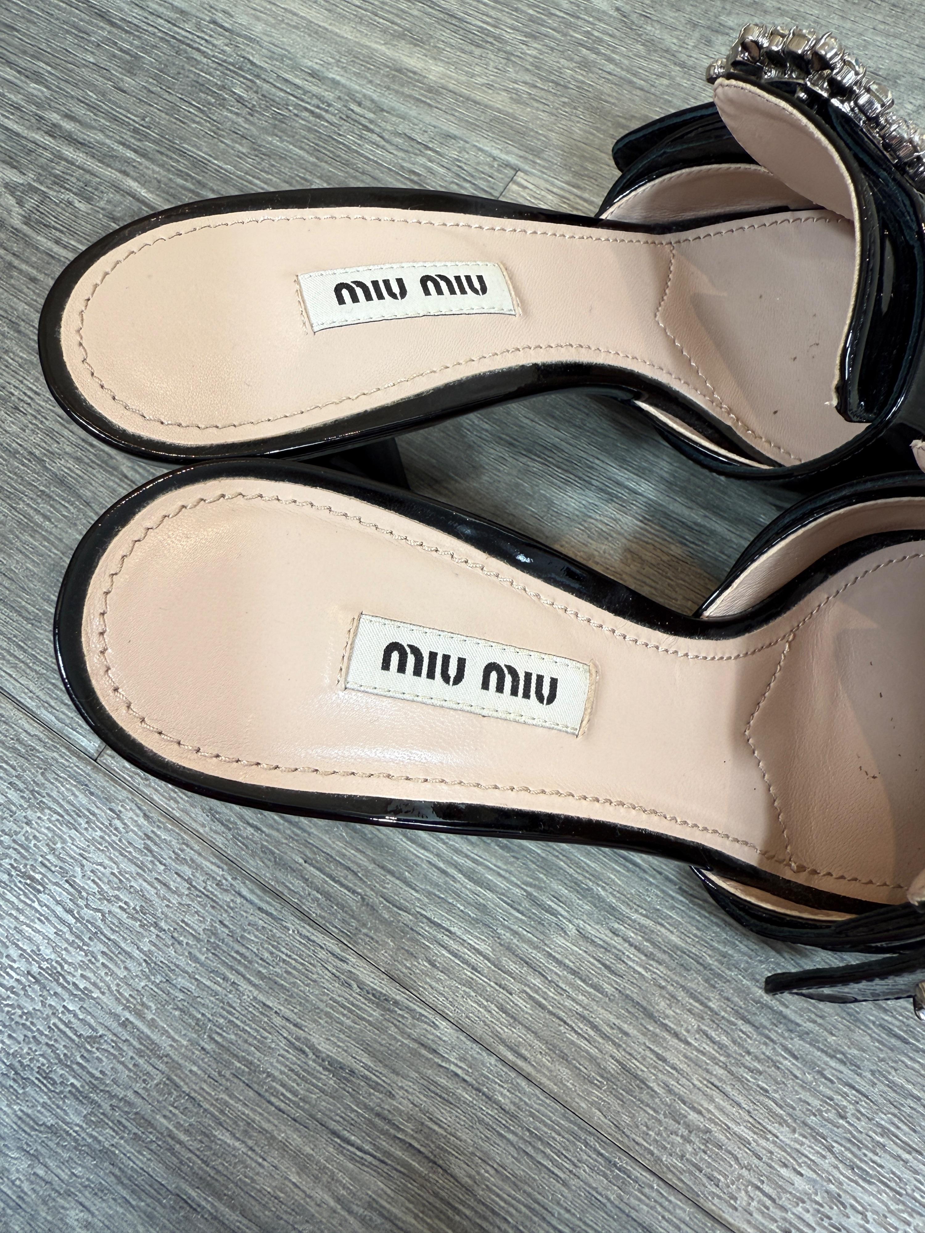 Miu Miu Crystal Embellished Black Mules