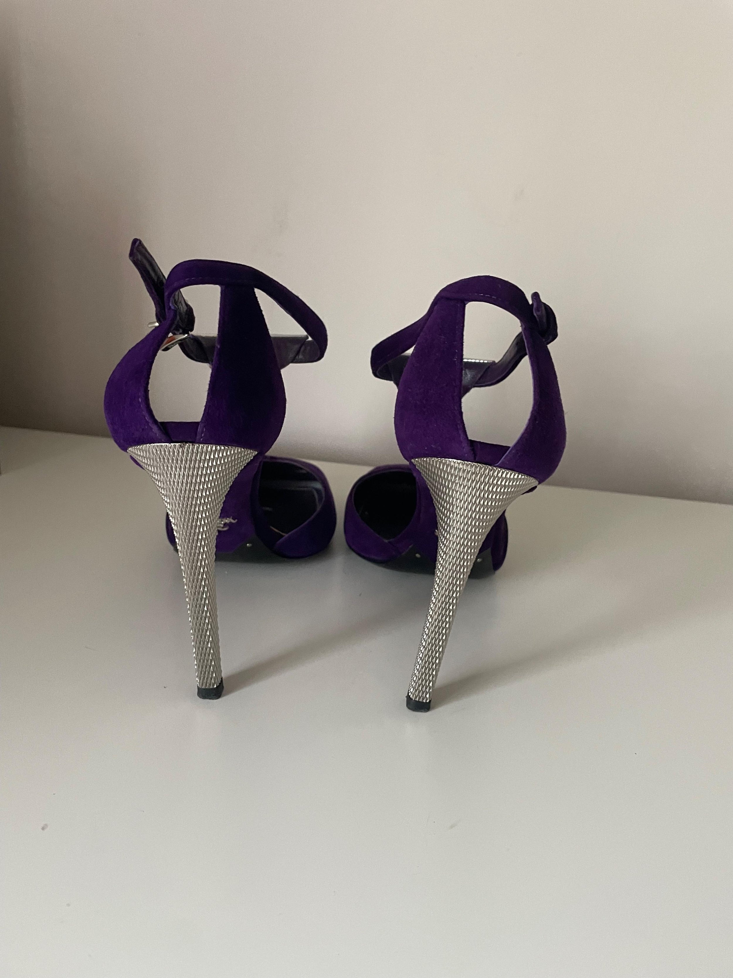 Prada Purple Suede Triangle Heels