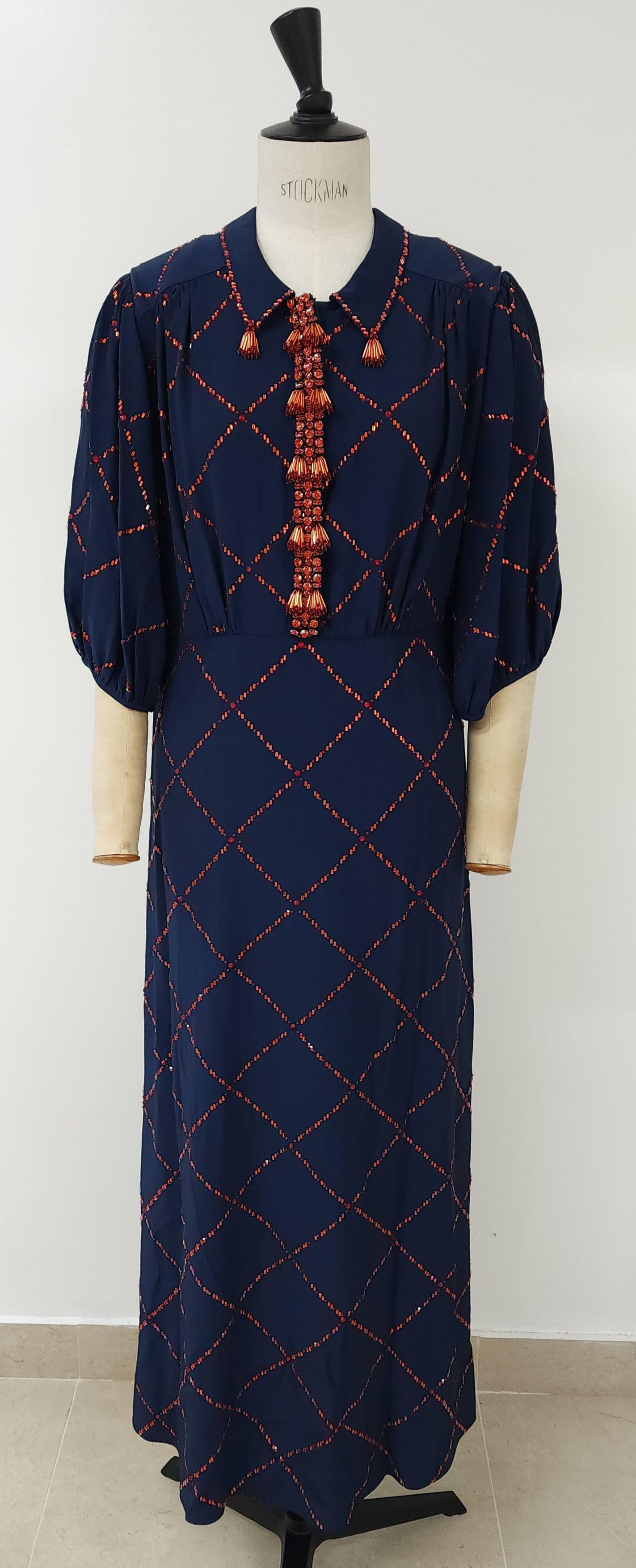 Jenny Packham Navy Bead Embellished Midi Dress