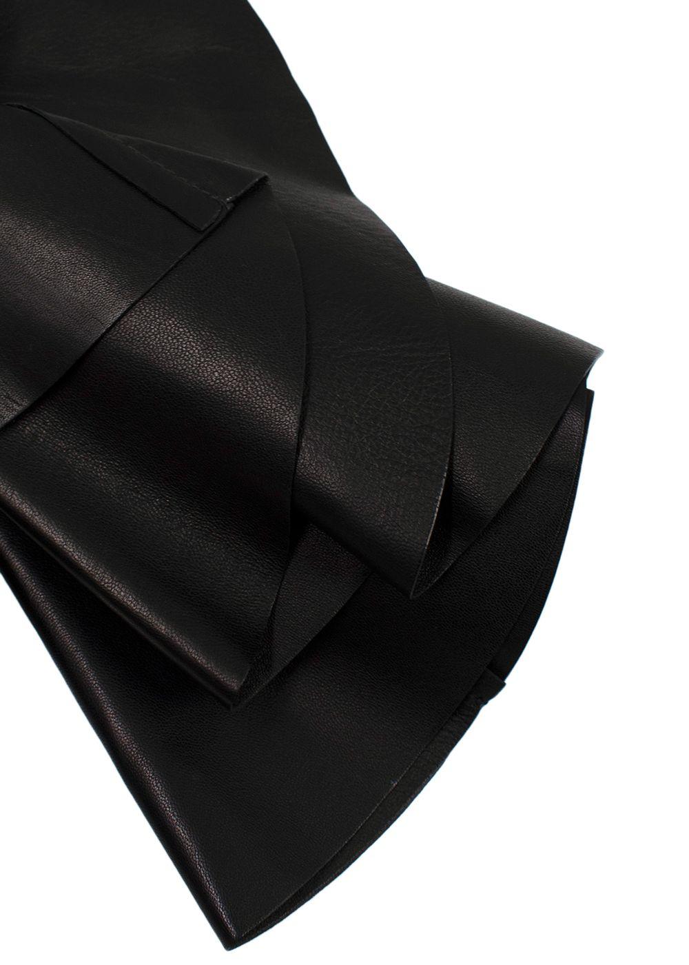 Alexander McQueen Black Leather Ruffled Sleeve Jacket