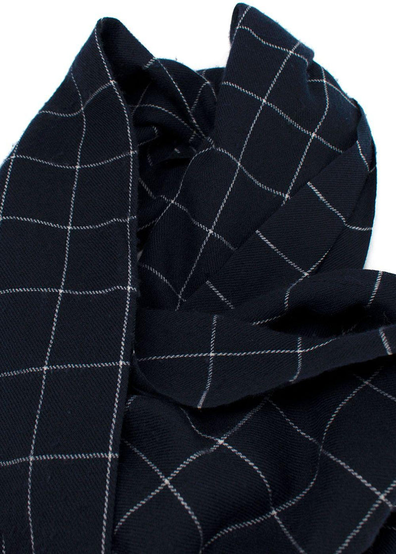 Bespoke Navy Check Cashmere Blend Scarf