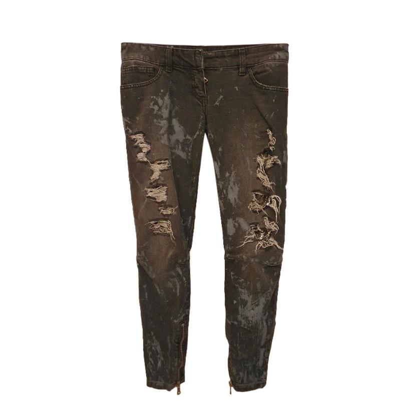 Balmain Grey Low Rise Distressed Jeans