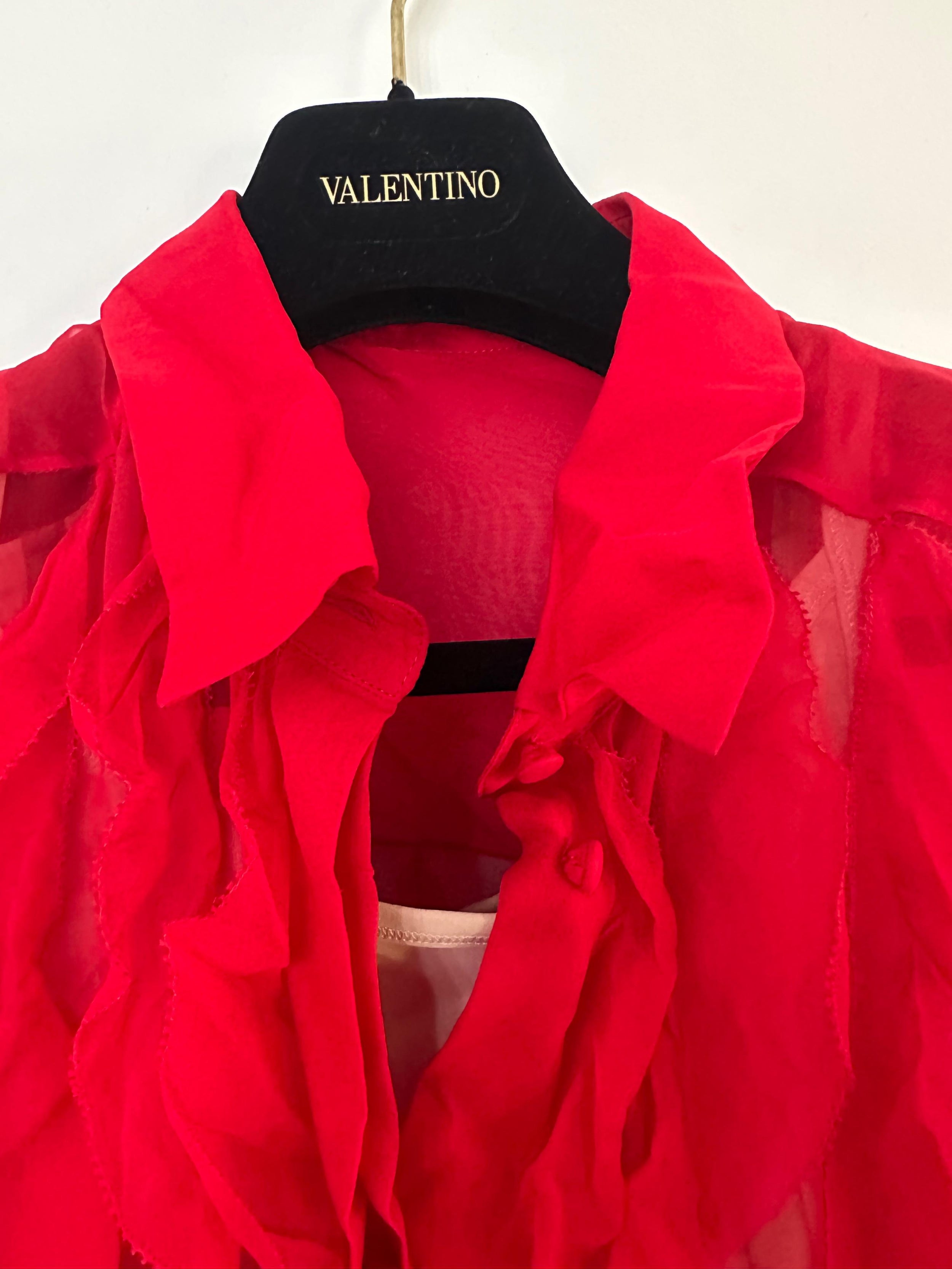 Valentino Red Ruffled Chiffon Mini Dress