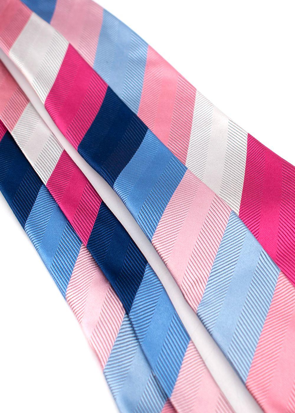 Pink and Blue Diagonal Stripe Silk Tie