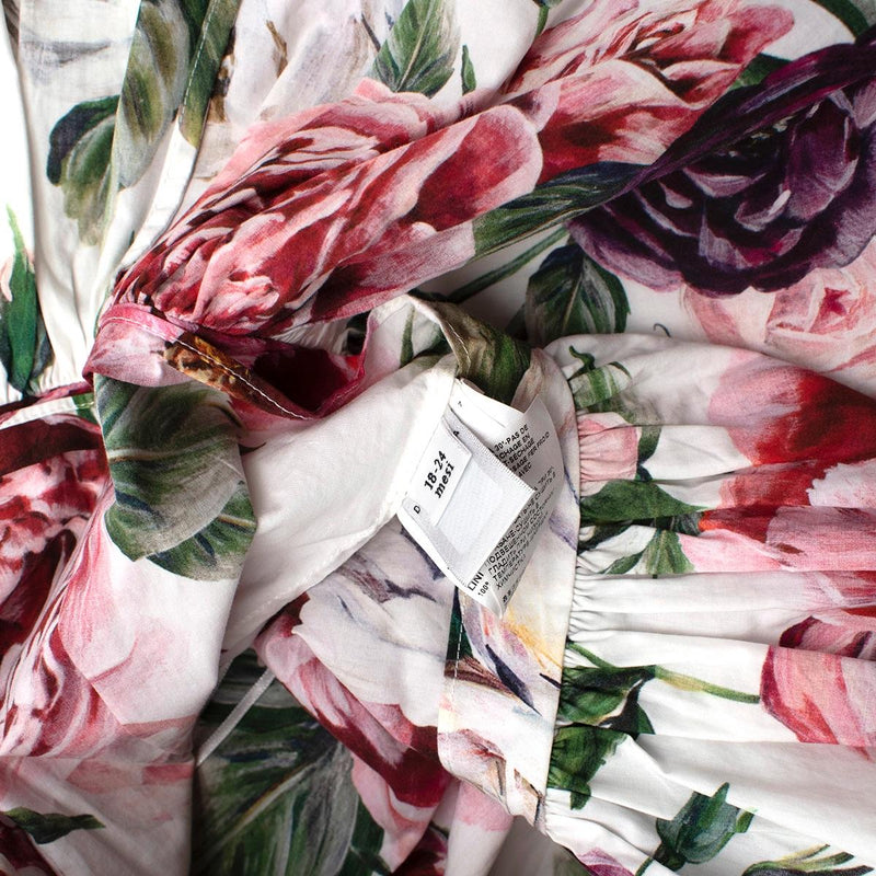 White Rose Print Cotton Dress & Bloomers