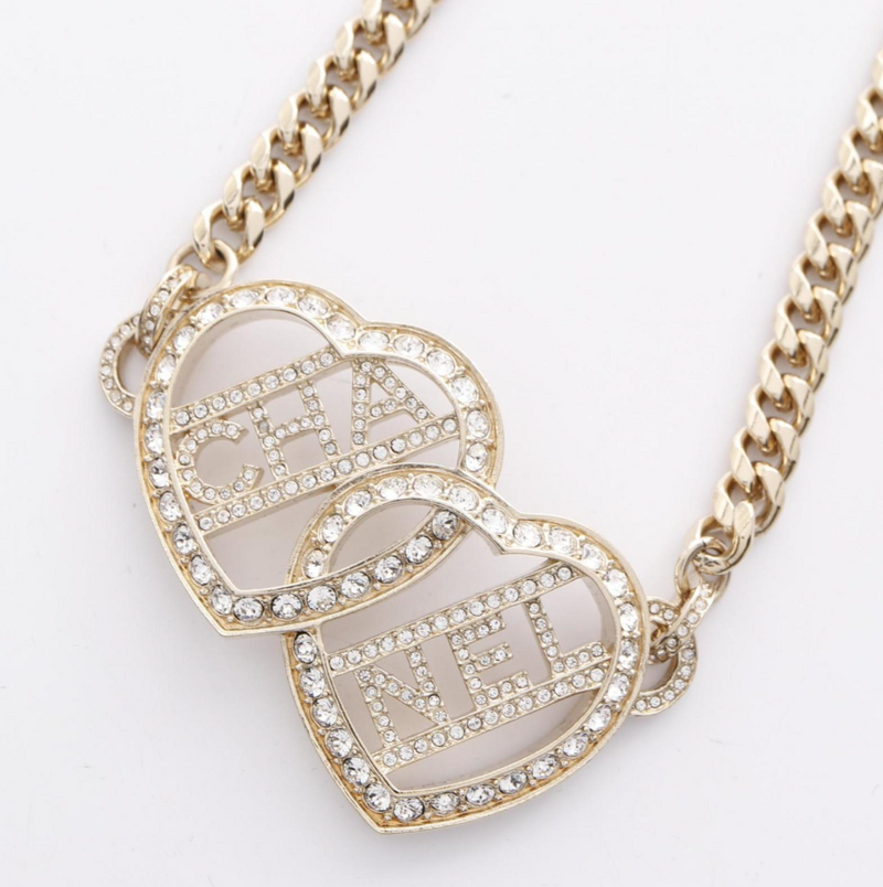Chanel Double Heart Chain Necklace