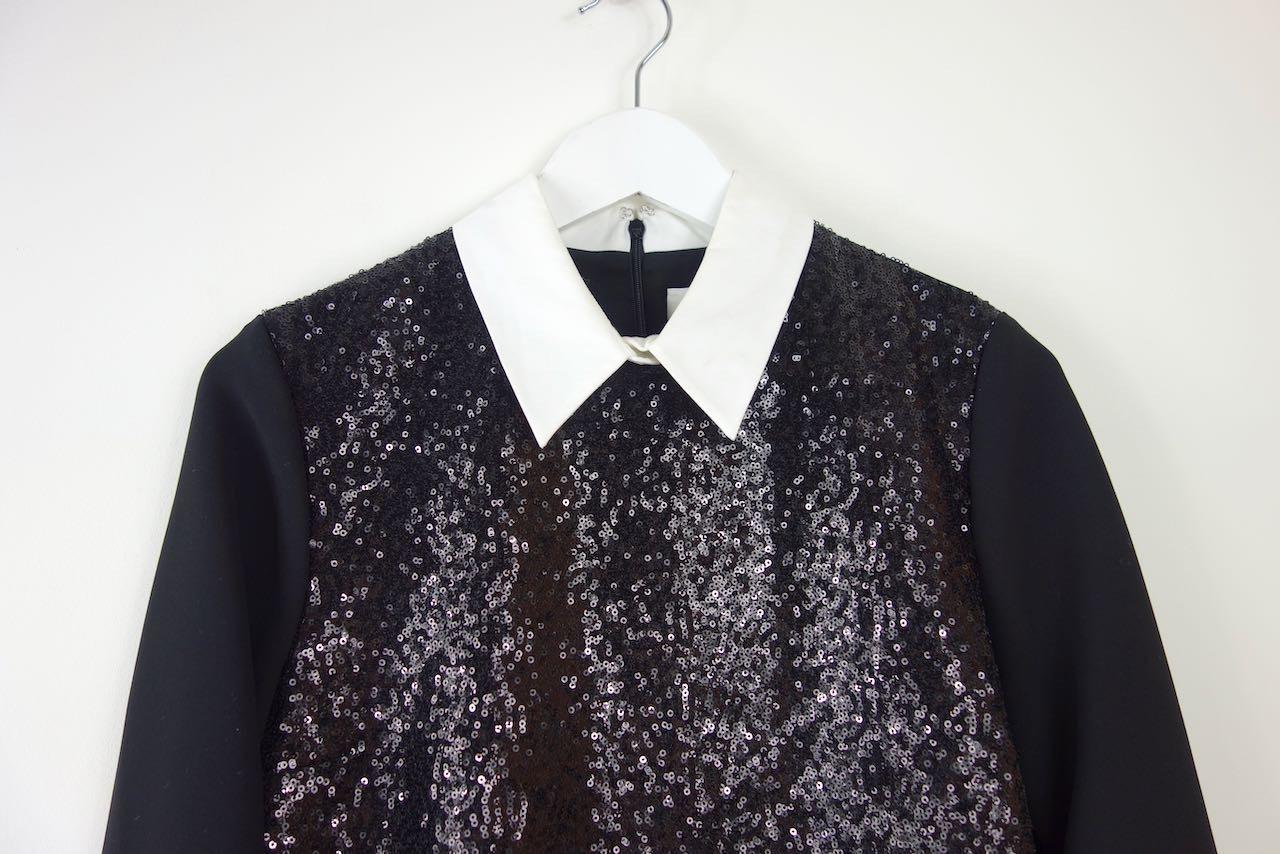 Black Sequin Contrast Collar Mini Dress