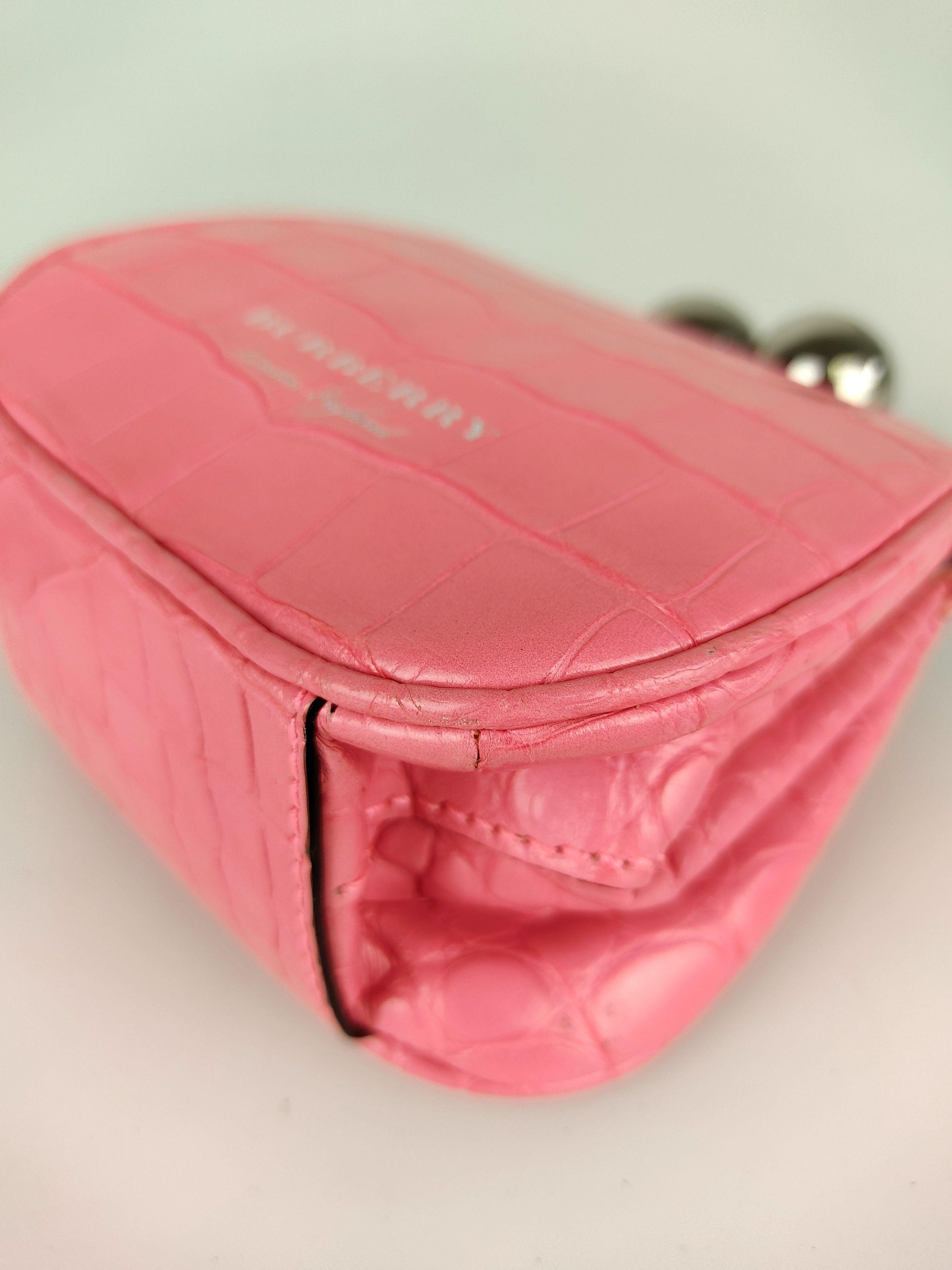 Rose-pink alligator skin mini frame bag