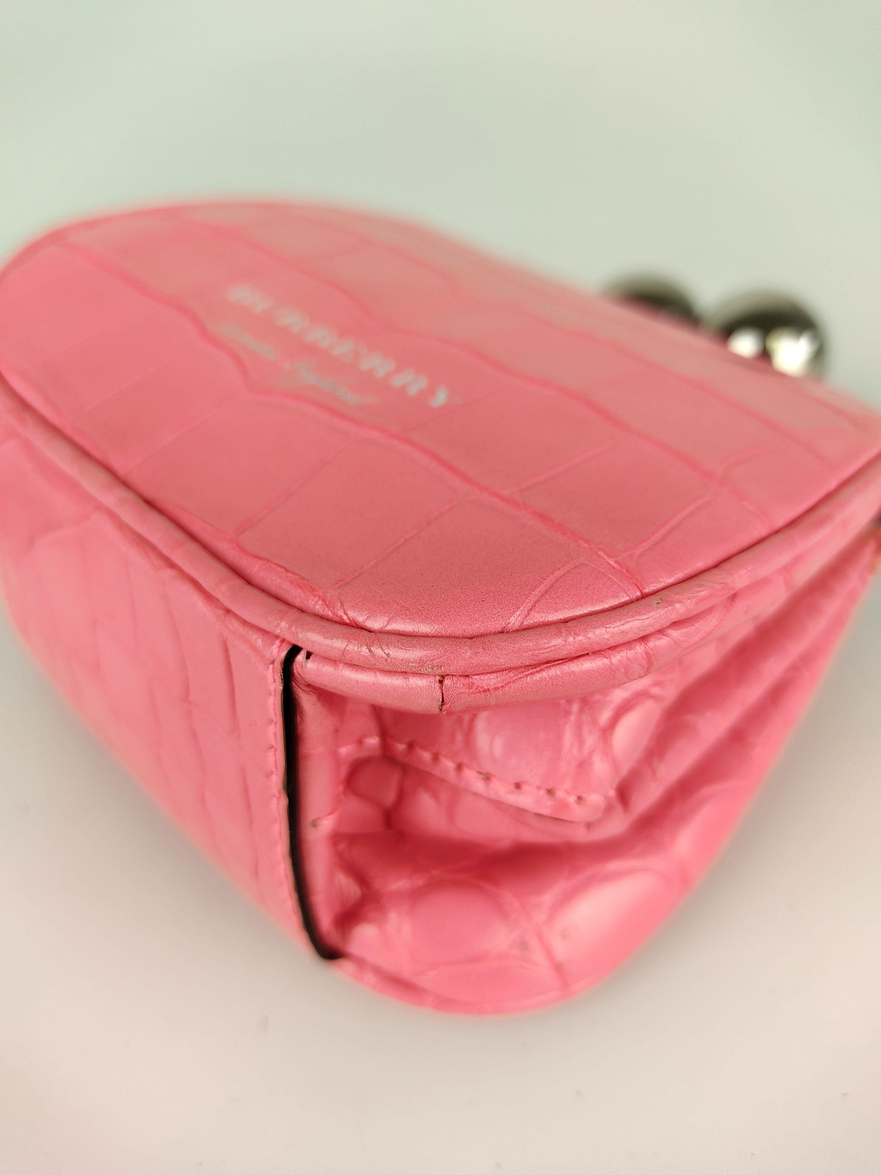 Rose-pink alligator skin mini frame bag