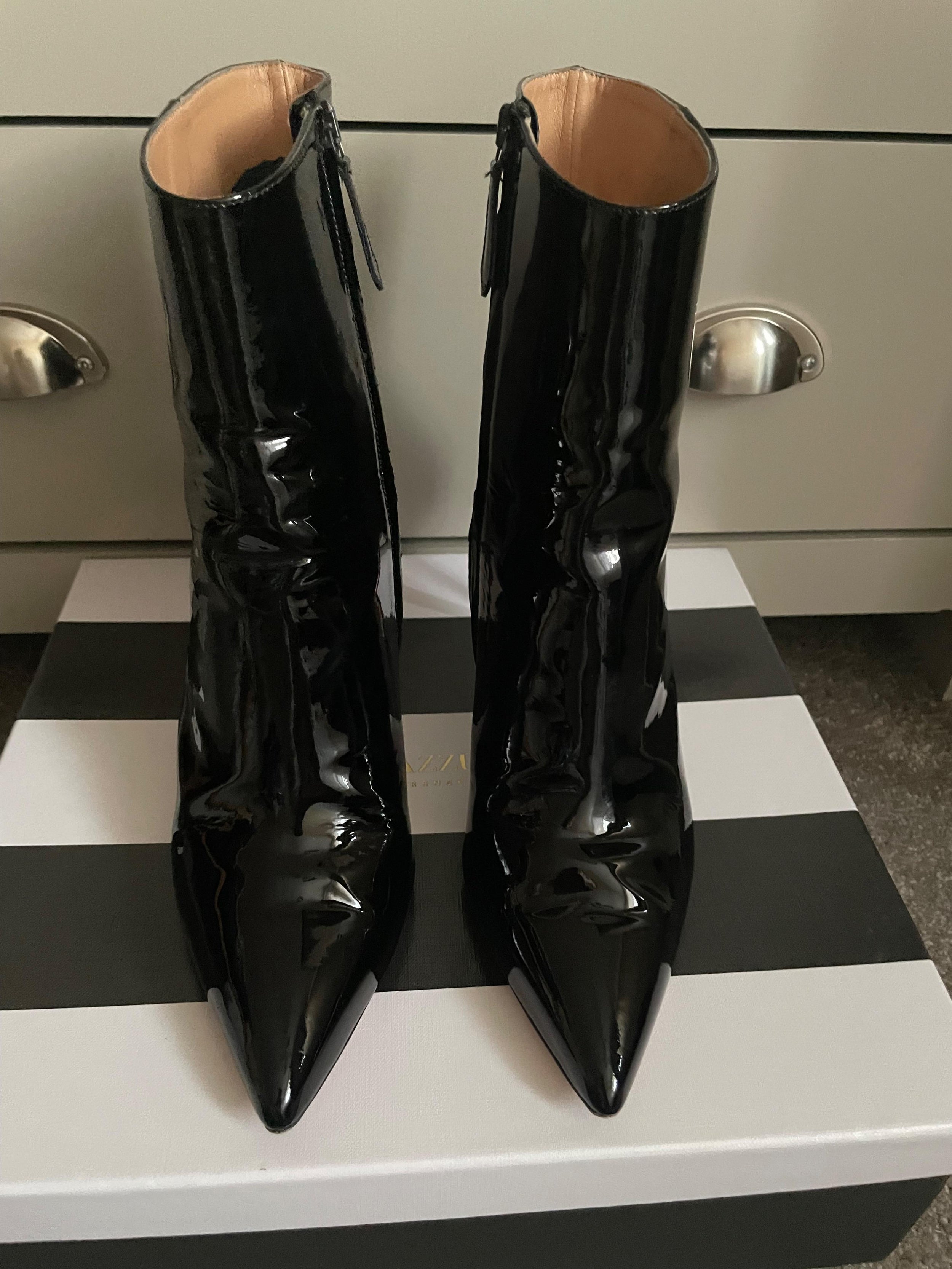 Aquazzura Black Patent Leather Heeled Ankle Boots