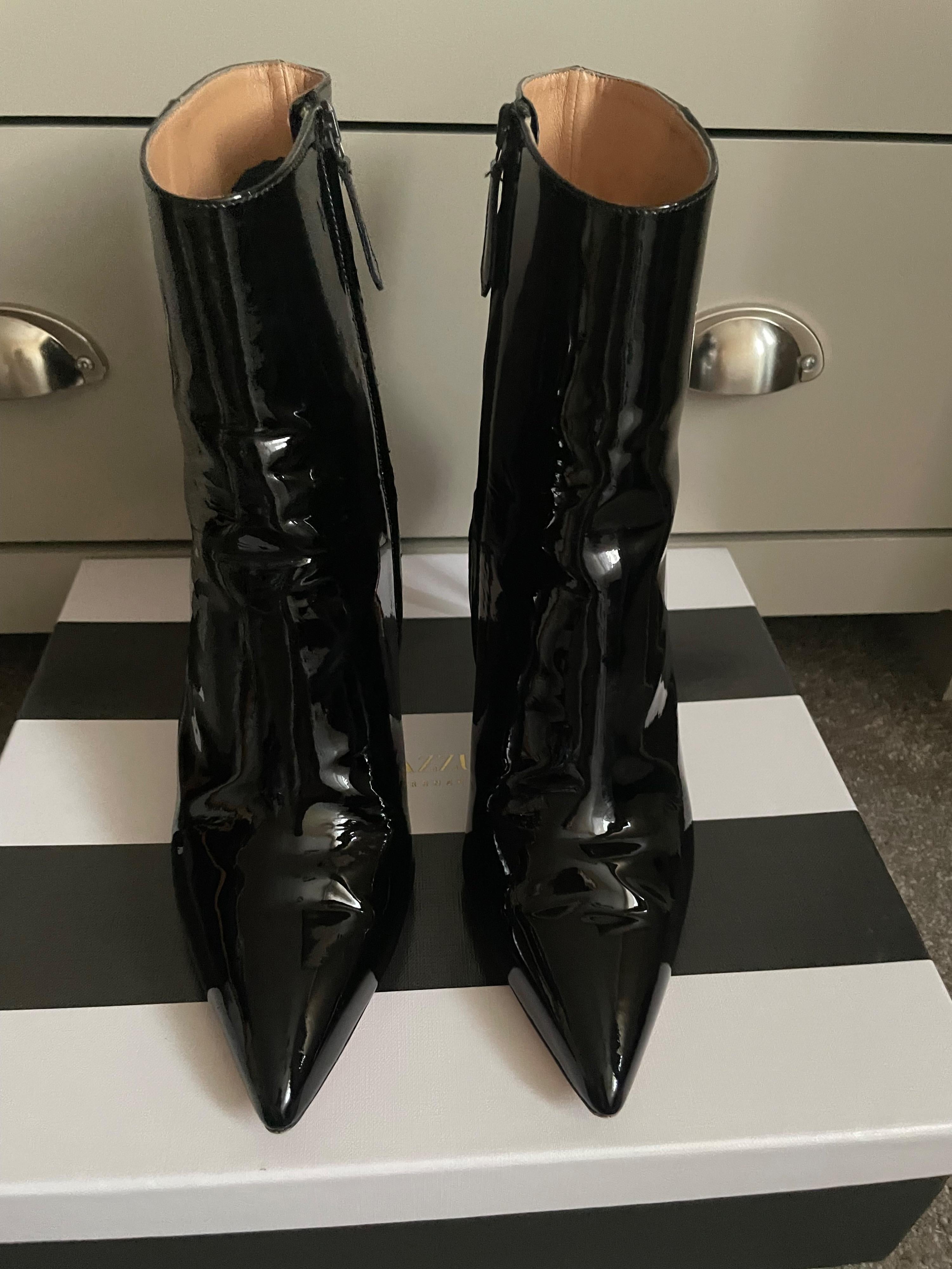 Aquazzura Black Patent Leather Heeled Ankle Boots