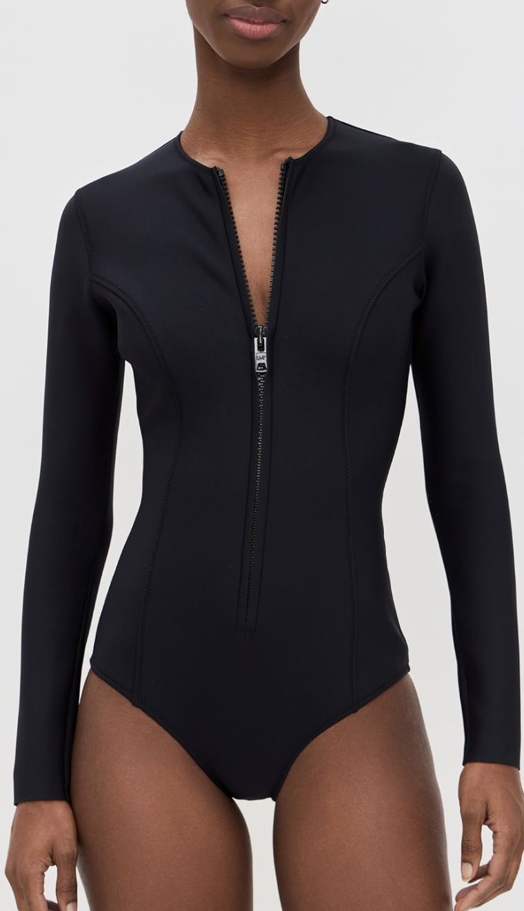 Lisa Marie Black 'The Farrah' Long Sleeve Maillot Bodysuit