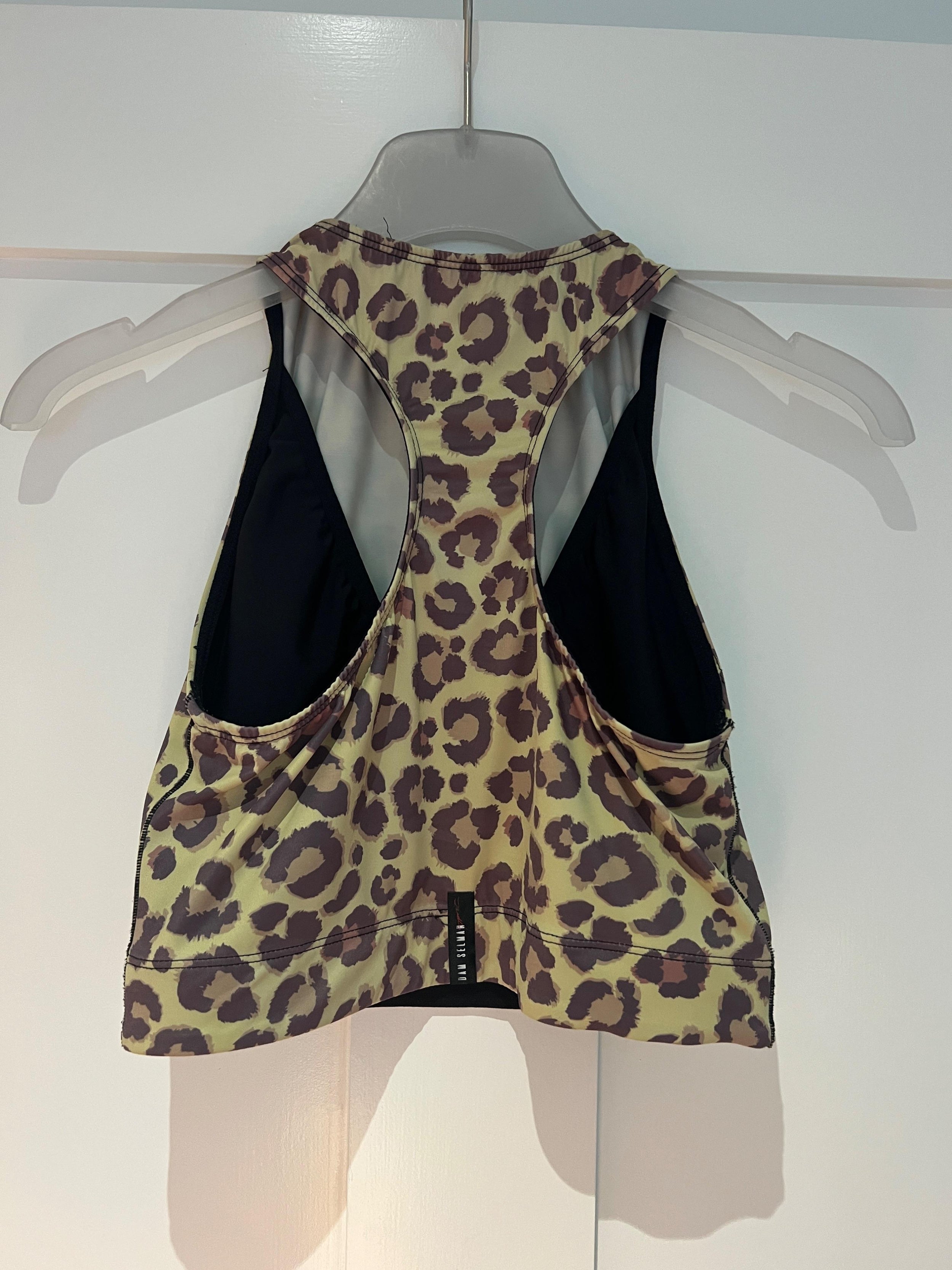 Adam Selman Sport Racer cropped leopard-print stretch top