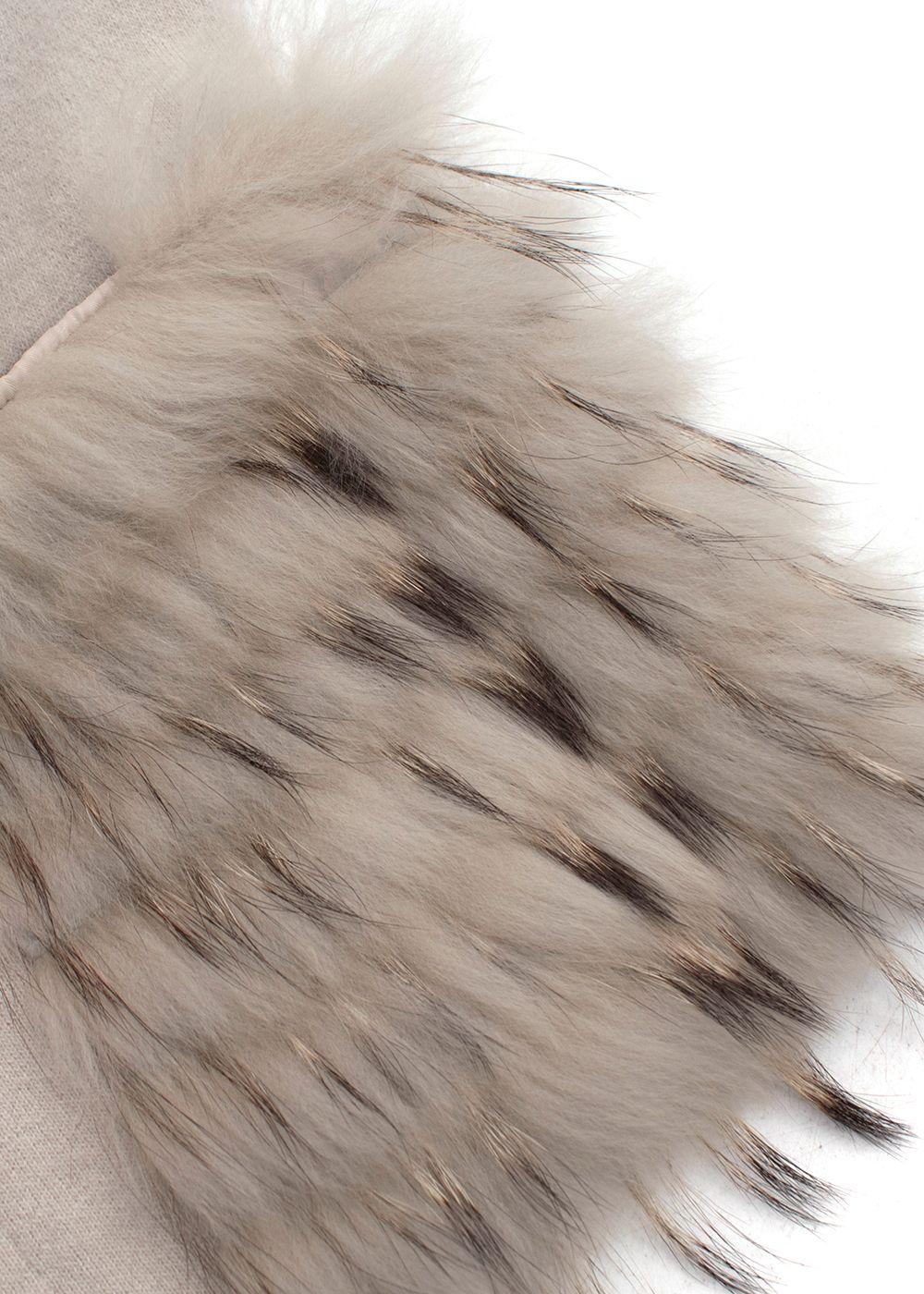 Falconeri Beige Wool Blend Jacket with Racoon Fur Pockets